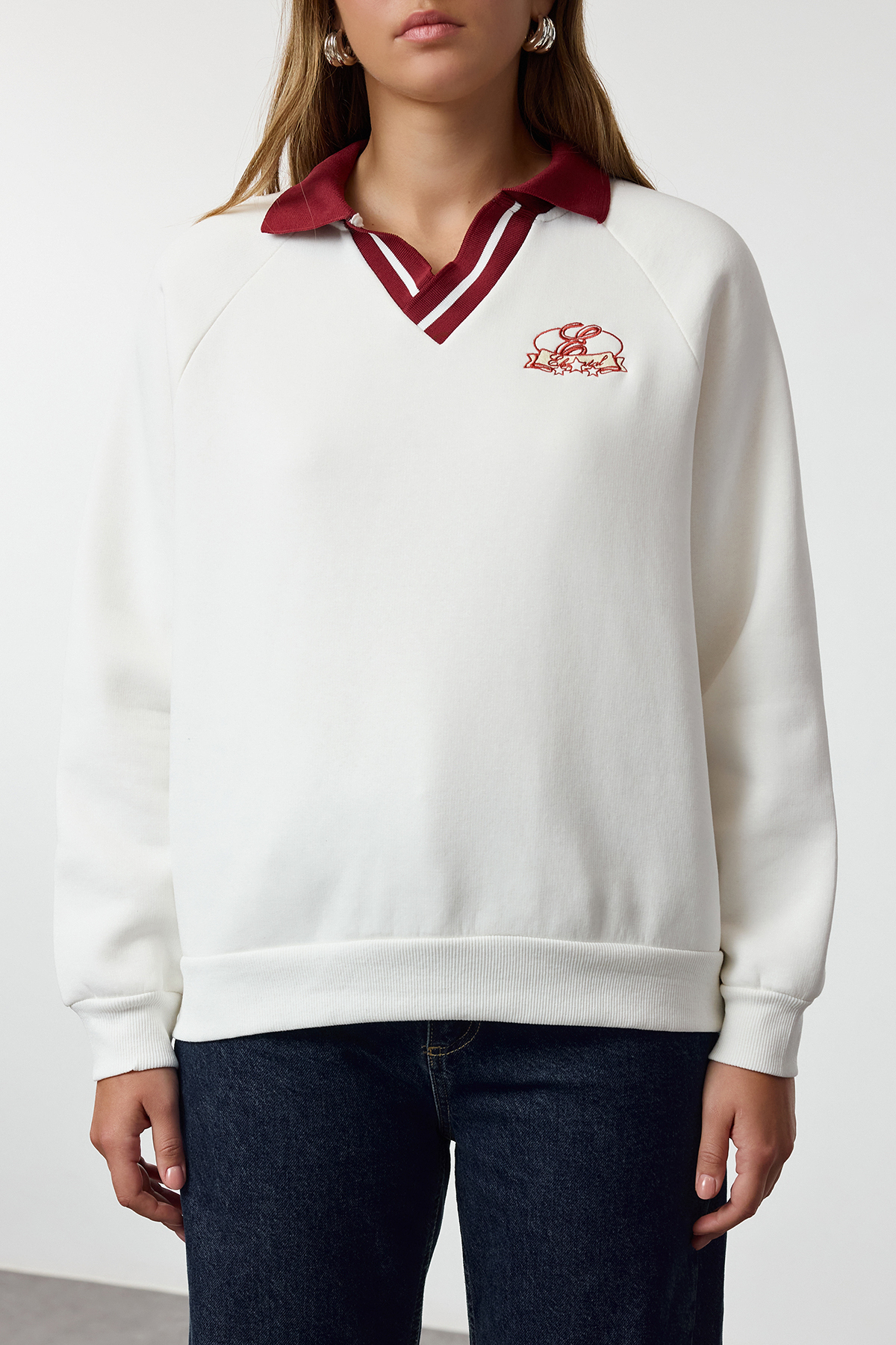 Trendyol Collection Knitted Ecru Sweatshirt - Twoaw25Sw00173