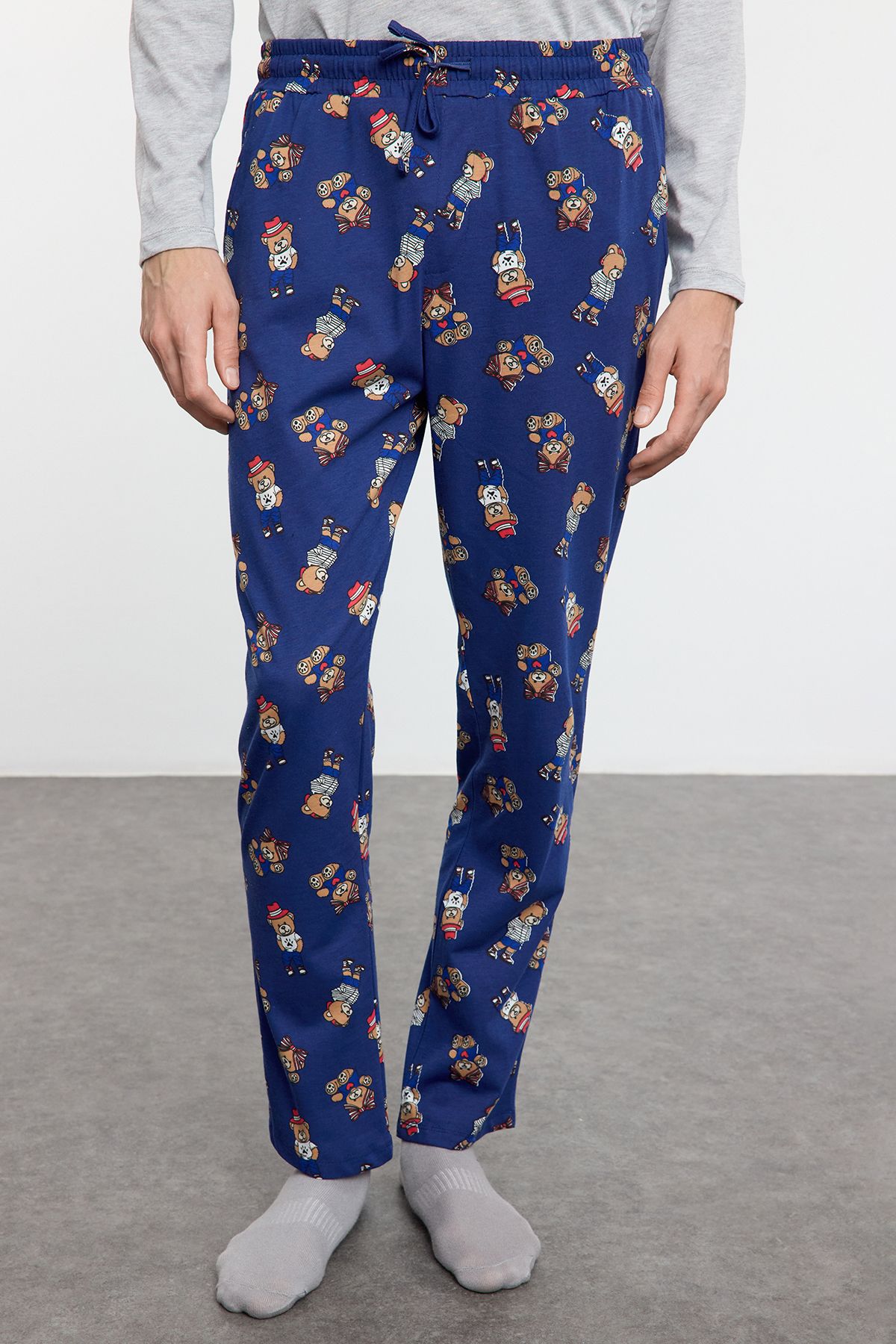 Trendyol Collection-Grimelange - Navy Blue Teddy Bear Print Couple/Couple Knitted Pajamas Set Tmnaw25Pt00044 5