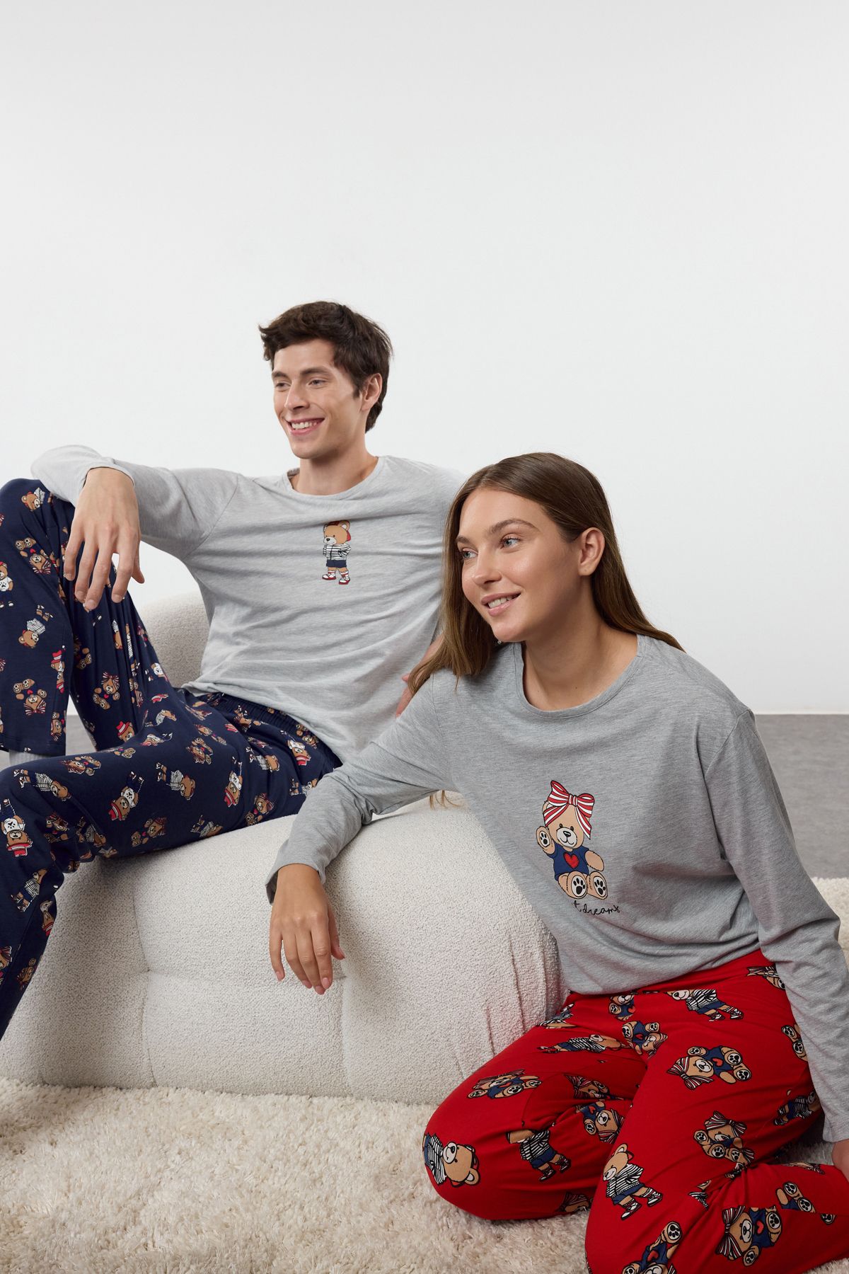 Trendyol Collection-Grimelange - Navy Blue Teddy Bear Print Couple/Couple Knitted Pajamas Set Tmnaw25Pt00044 1