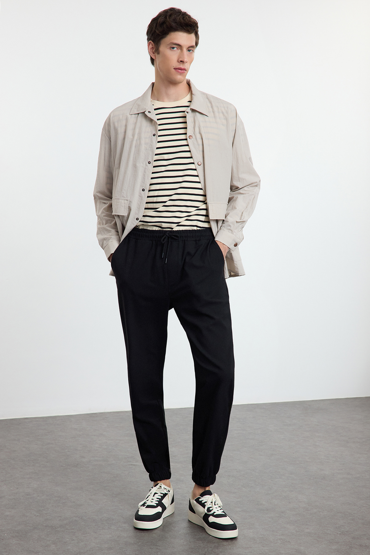  TRENDYOL MAN Siyah Slim Fit Jogger Beli Ba?lamal? Lastikli Kuma? Pantolon