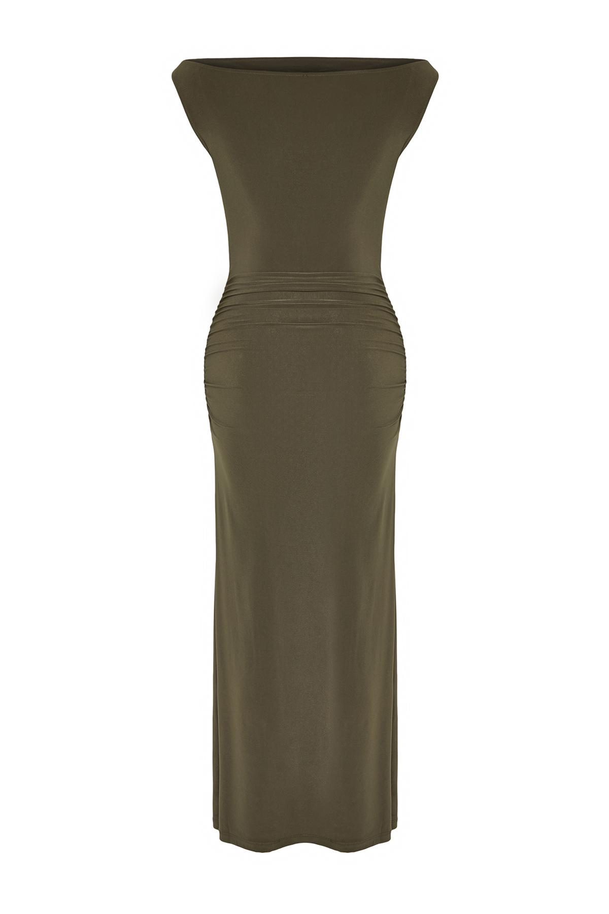 Trendyolmilla  Haki Vücuda Oturan Carmen Yaka Örme Şık Abiye Gece Mezuniyet Elbisesi TPRAW25EL00025 - Görsel 9