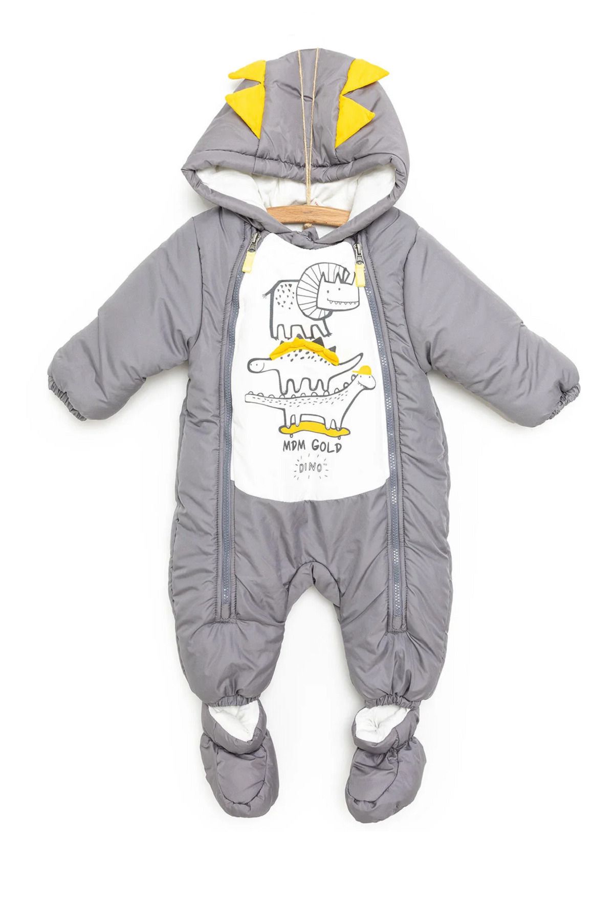 Genel Markalar Trend Bebek Sevimli Ejderhalar Figürlü Kışlık İç Astarı Pamuklu Kapüşonlu Kozmonot-Astronot Tulum