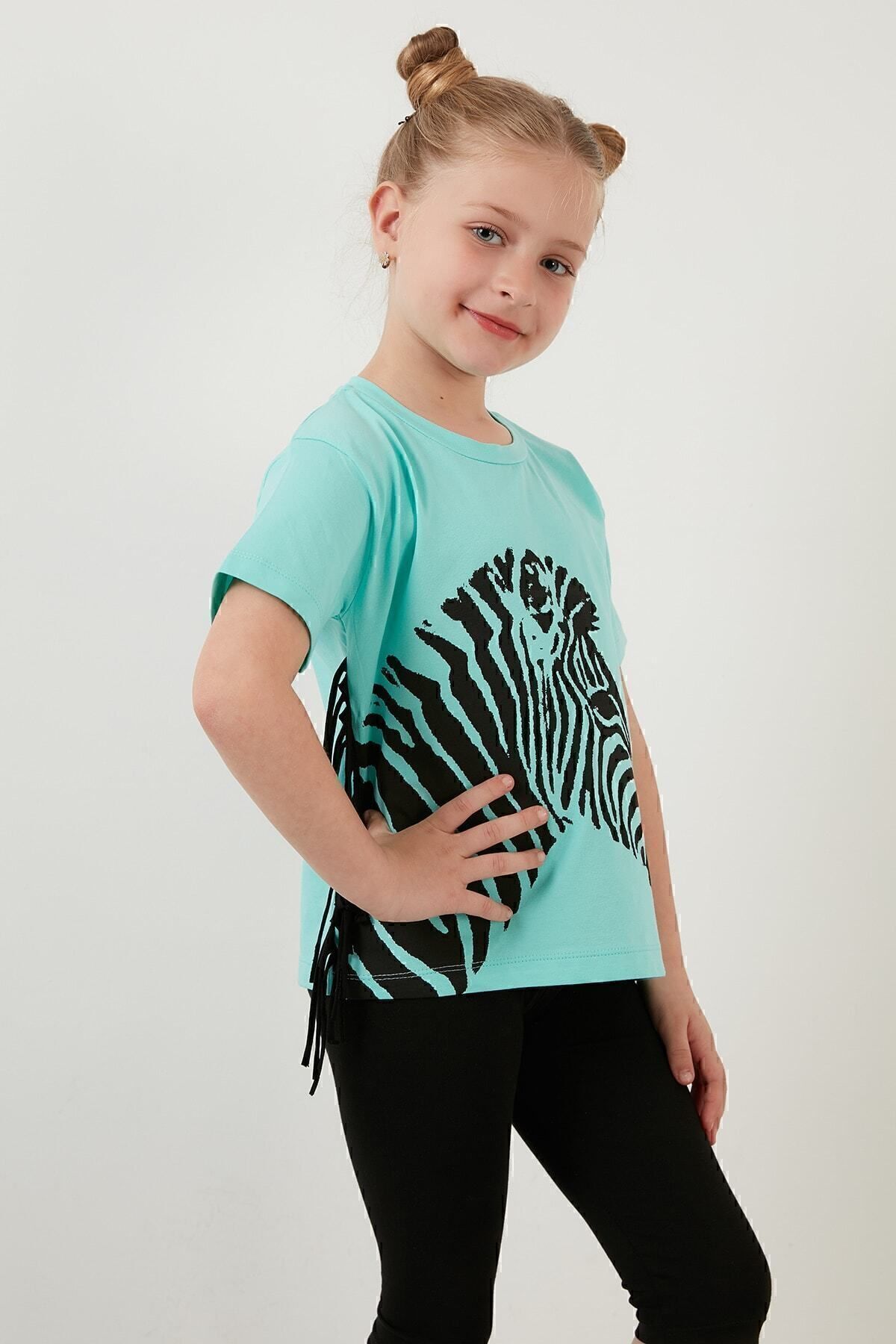 Lela-Tricou cu detaliu cu ciucuri imprimat din bumbac cu decolteu rotund Tricou pentru fete 6211021 5