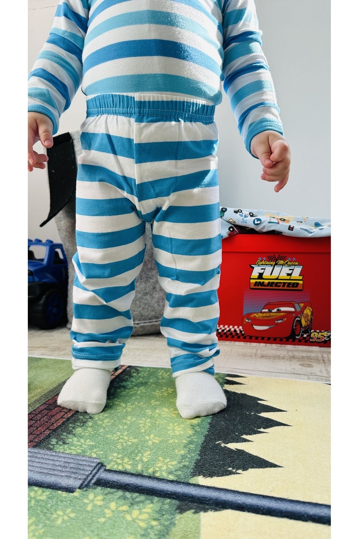 TD Collection Mavi Çizgili Penye Kumaş Çocuk / Bebek Kız - Erkek Pantolon %100 pamuklu fotoğrafı 2 (önizleme)
