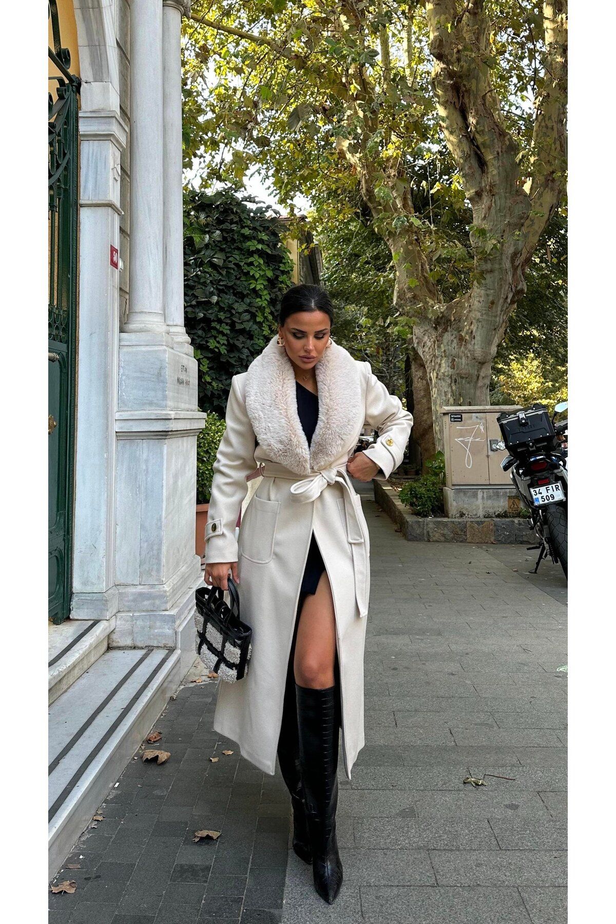 ZARİFTREND  Brenda Kürk Yaka Kaşe Kaban - Görsel 4