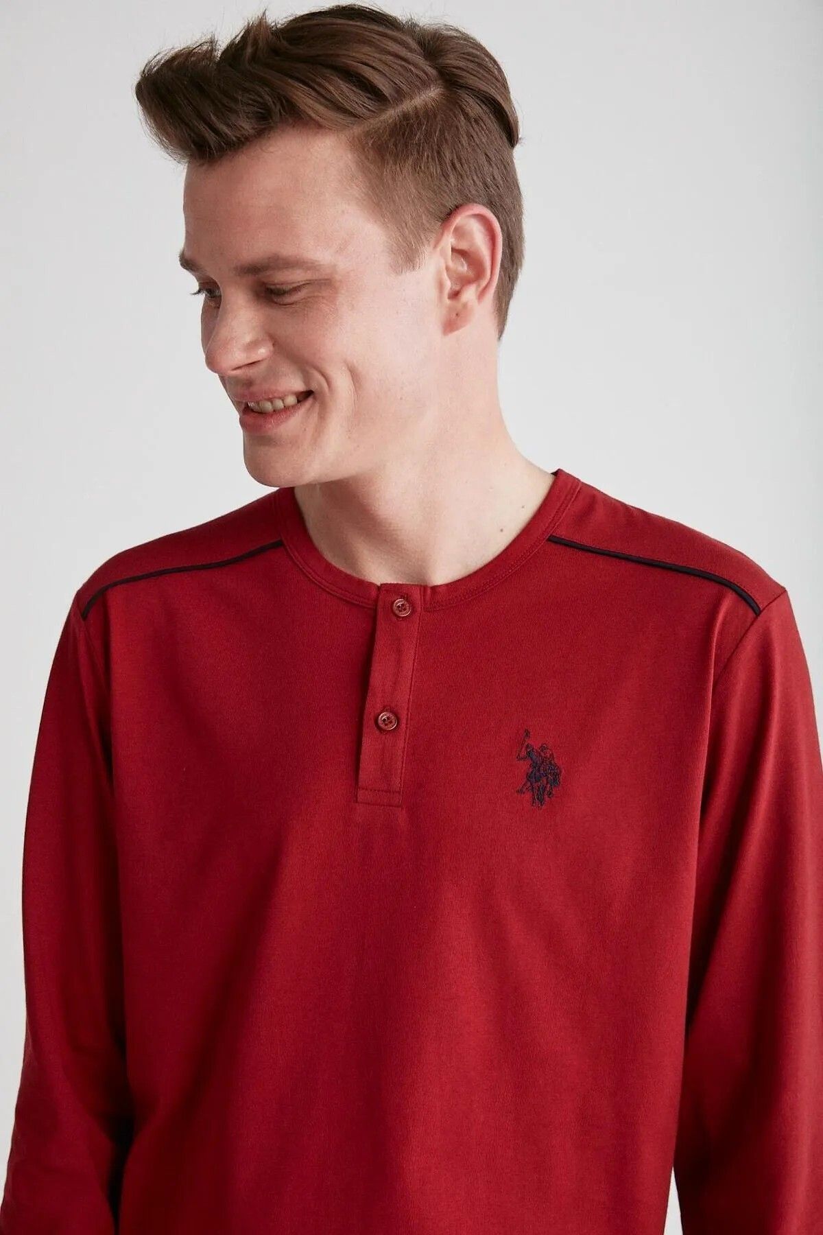 ست پیژامه چند رنگ مردانه پایه. پولو اسن. لباس خواب نیم دکمه U.S. Polo Assn.