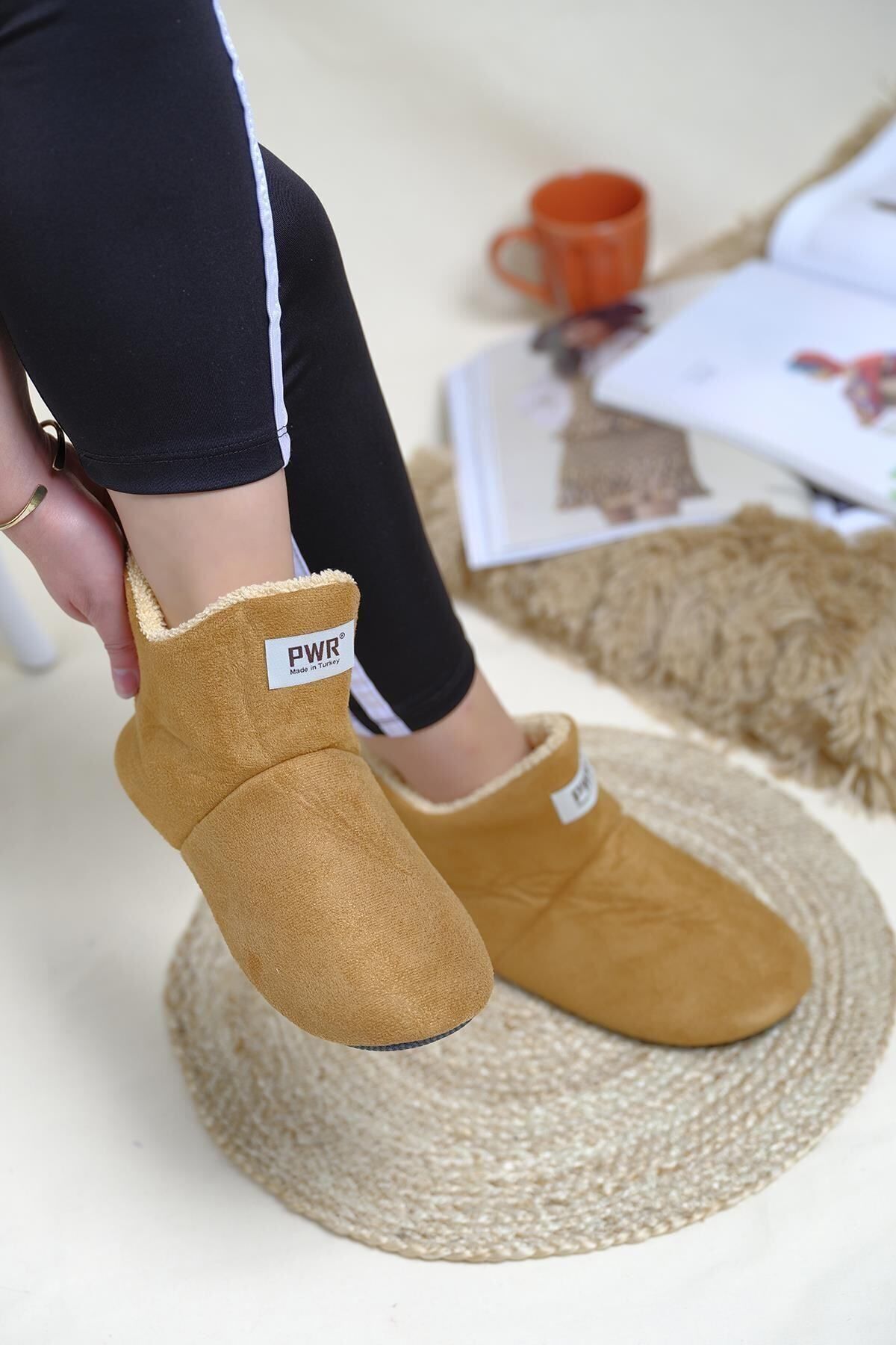 PNR TERLİK Unisex Taba Içi Yünlü Ev Pandufu Ev Botu Ev Ayakkabısı