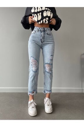 Genel Markalar Yırtık Detay Mom Jeans