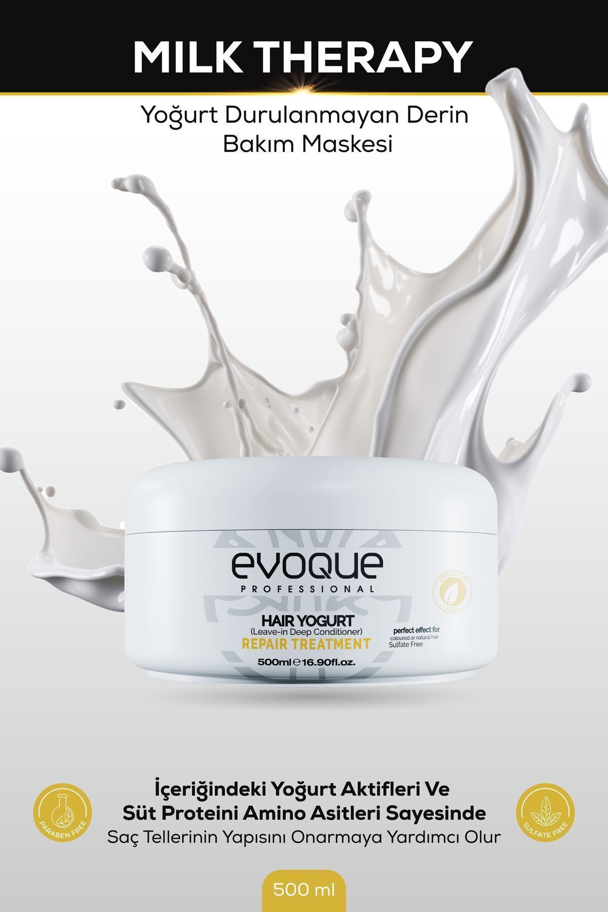 Evoque Milk Therapy Yoğurt Durulanmayan Derin Bakım Maskesi 500ml