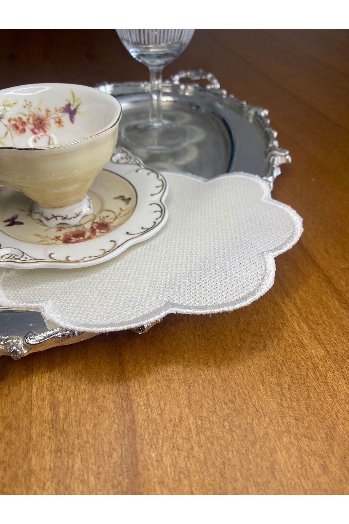 Smiling Home-Linen Linen Ecru Color Cloud Patterned 6 Pieces Cocktail Presentation Napkins Suitable for Etamine Processing 3