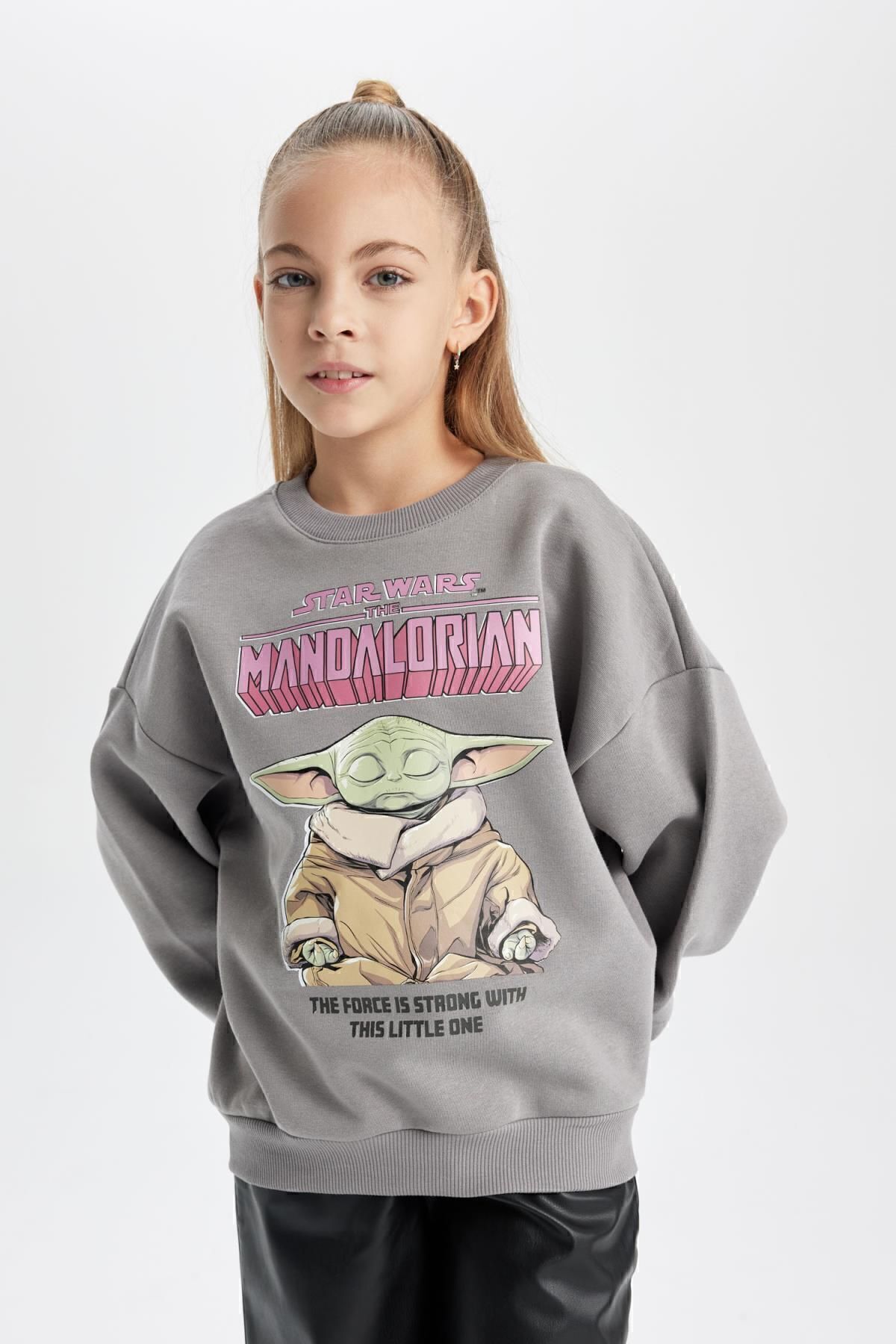 DeFacto-Dívčí mikina Star Wars-Mandalorian Crew s výstřihem z měkké chlupaté husté mikiny B4716a823wn 4