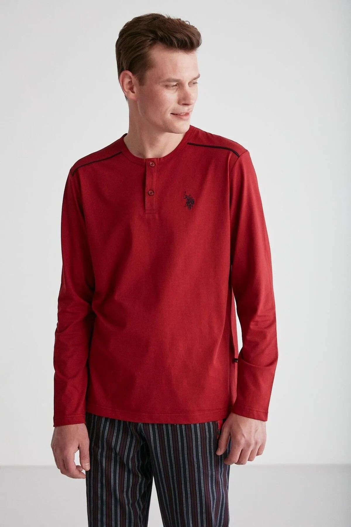 ست پیژامه چند رنگ مردانه پایه. پولو اسن. لباس خواب نیم دکمه U.S. Polo Assn.