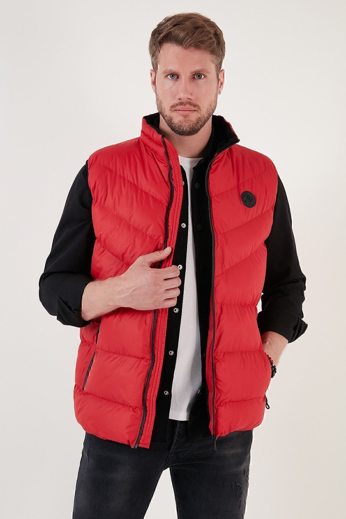 جلیقه بادی مردانه جلیقه بادی یقه ایستاده مقاوم در برابر آب و باد Slim Fit 649008 Buratti