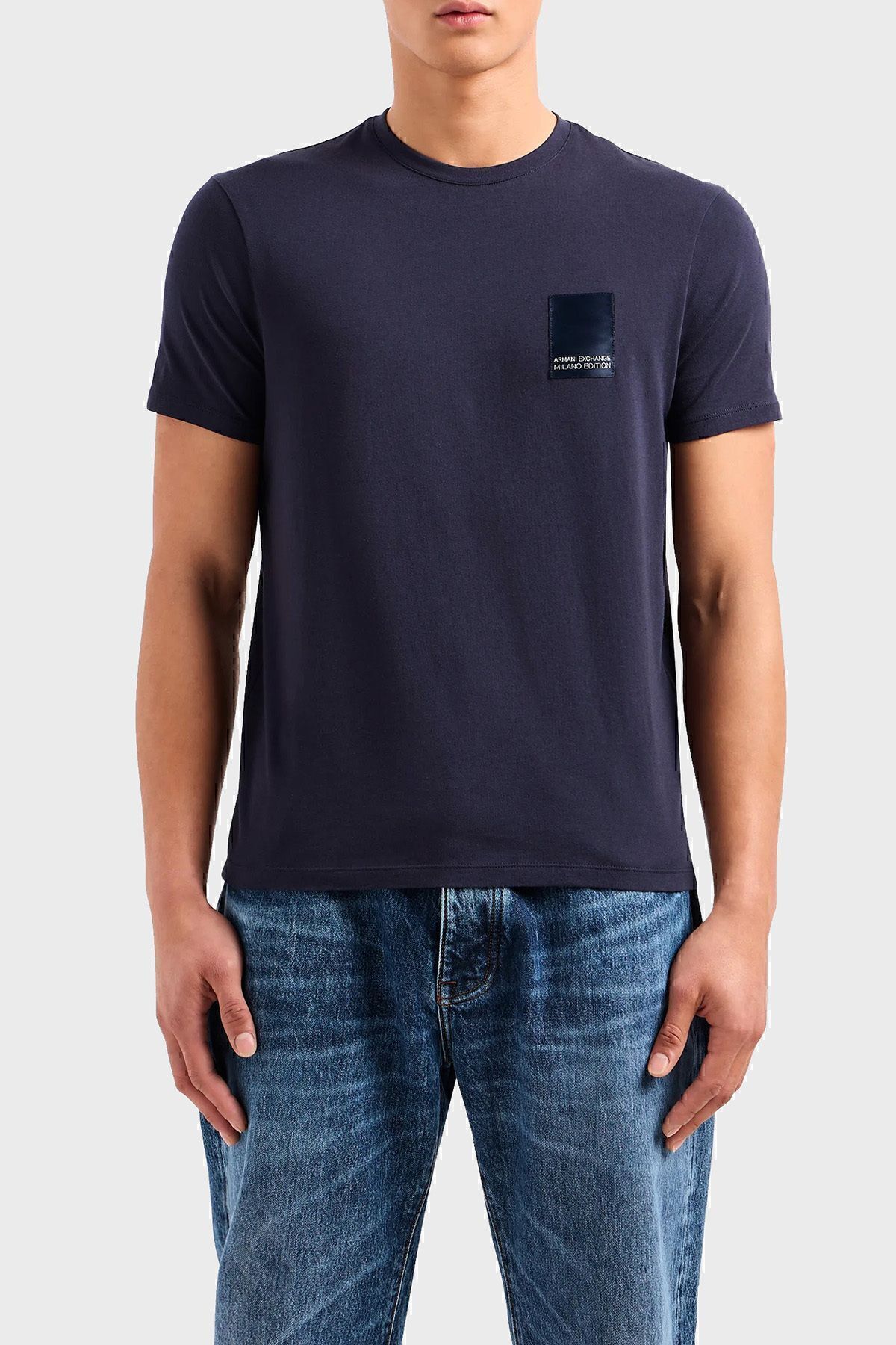 تی شرت آبی مردانه پنبه به طور منظم تناسب دوچرخه پیراهن 3dzthm zj8ez 15cx Armani Exchange