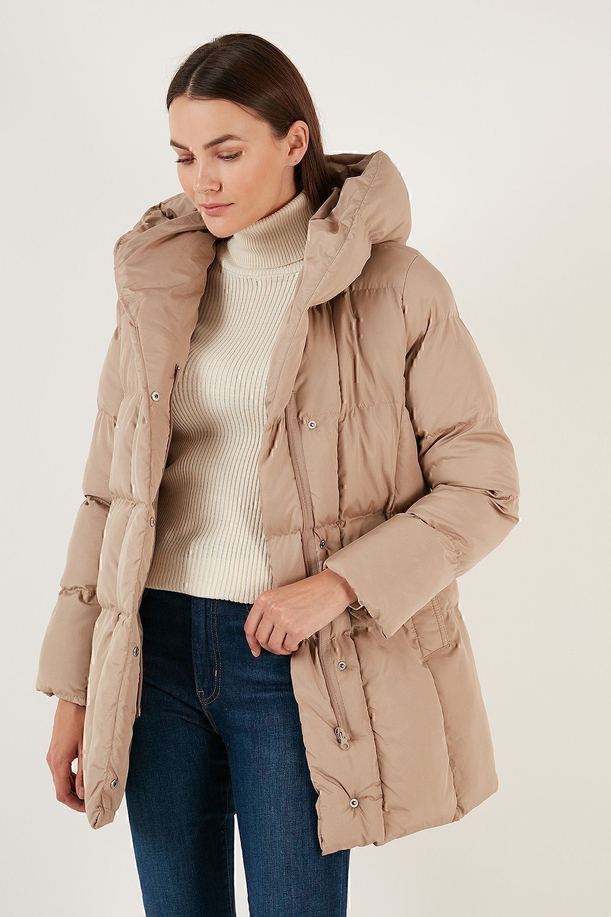 Lela-Pocketed Belted Hooded Regular Fit Winter Puffer Coat COAT 55650154 6