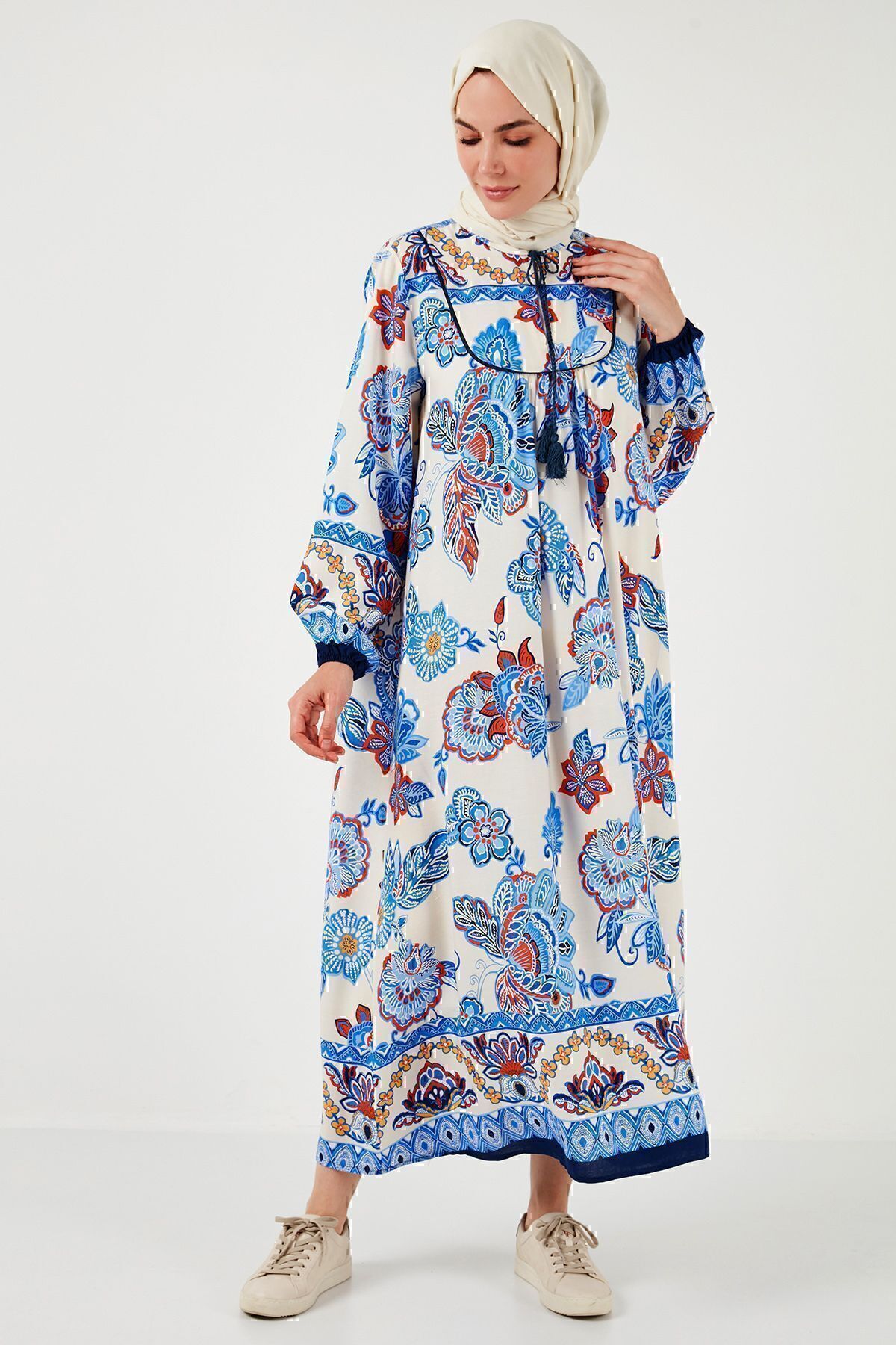 Lela-Modest Patterned Regular Fit Tied V-Neck Maxi Dress 611el510 3
