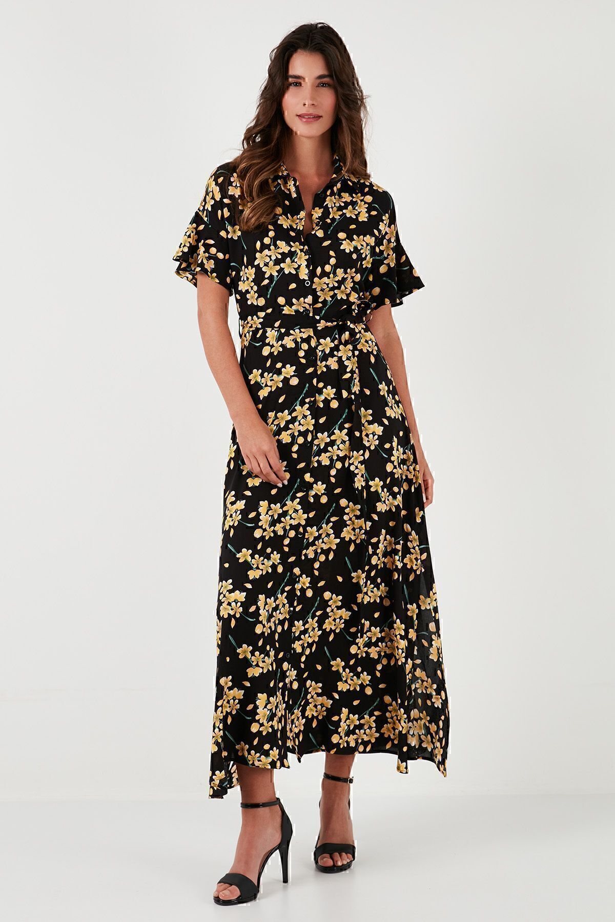 Lela-Patterned Slit Shirt Collar Maxi Dress DRESS 611EL502 5