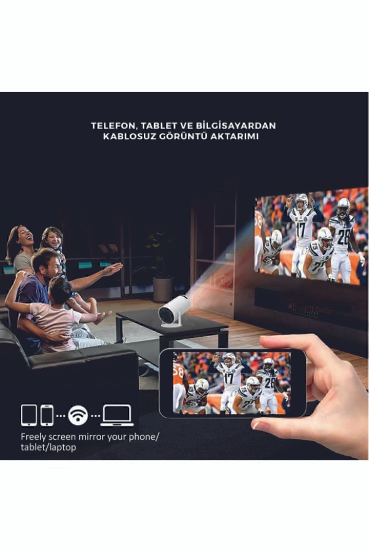 Taşınabilir Sinema Projektörü 1280 * 720p Ev Sineması Bluetooth Android 11