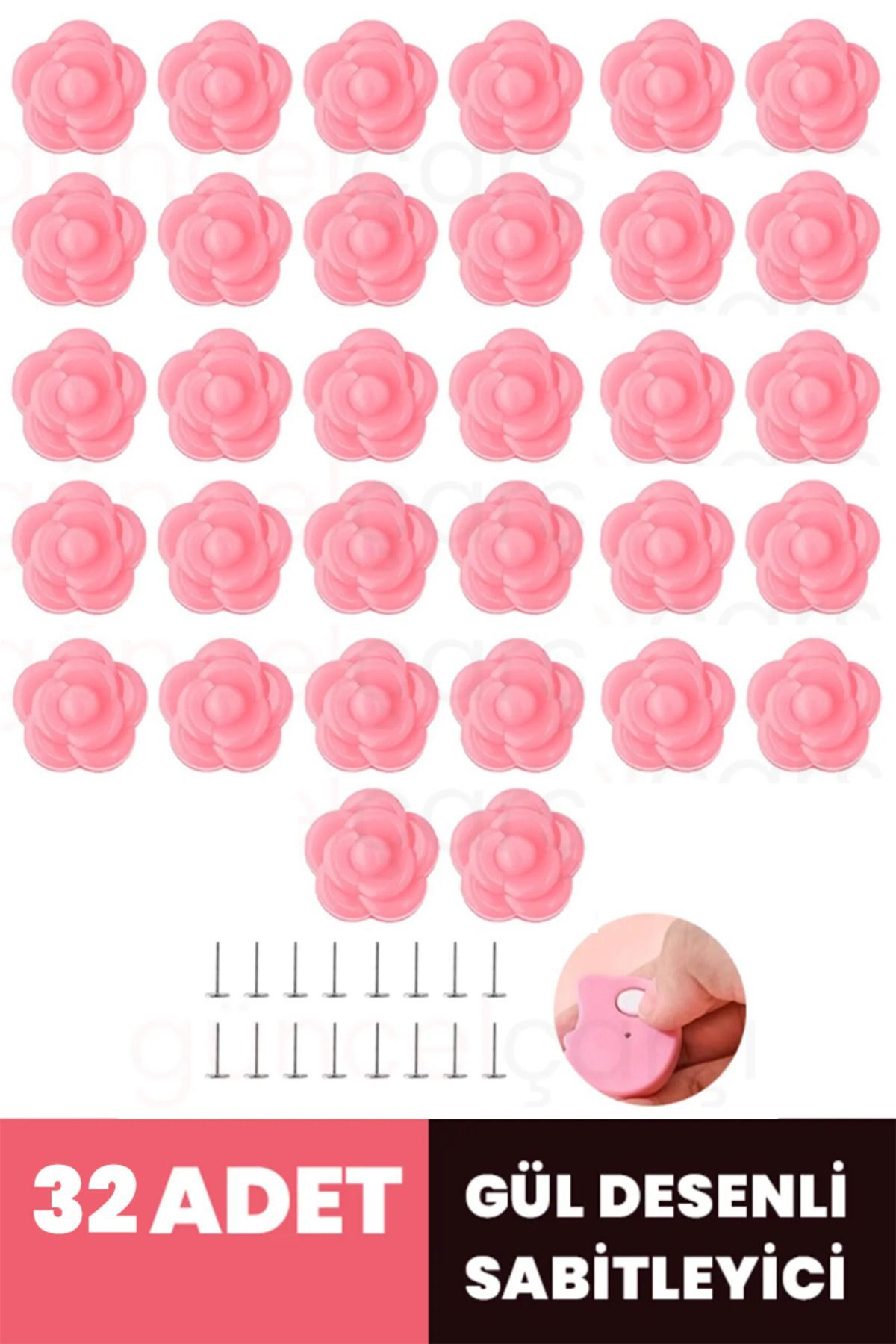 GüncelÇarşı 32 Adet Gül Desenli Pembe/kırmızı Yorgan Kılıfı Çarşaf Tutucu Sabitleyici Kaydırmaz Nevresim