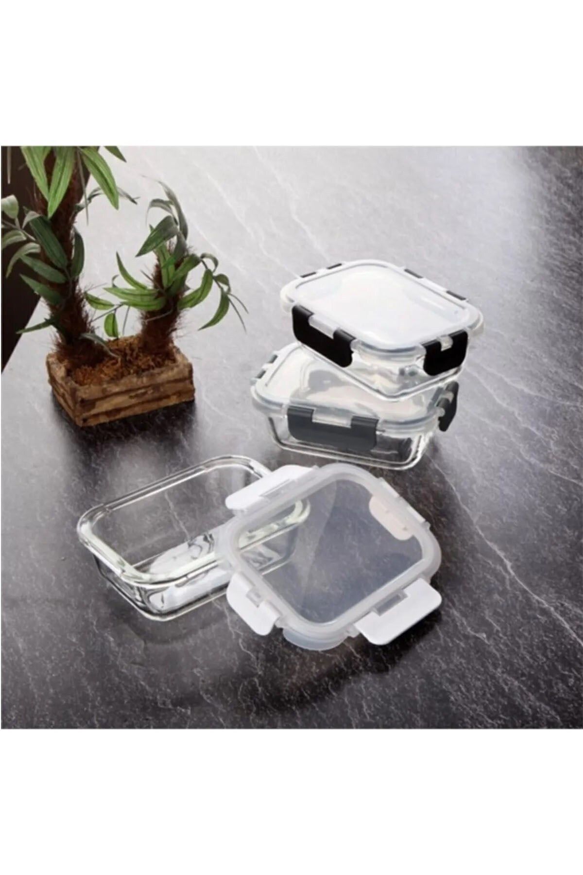 VİP AHMET-Vip Ahmet Vp-890 Rectangular Locking Glass Storage Container 370ml 1