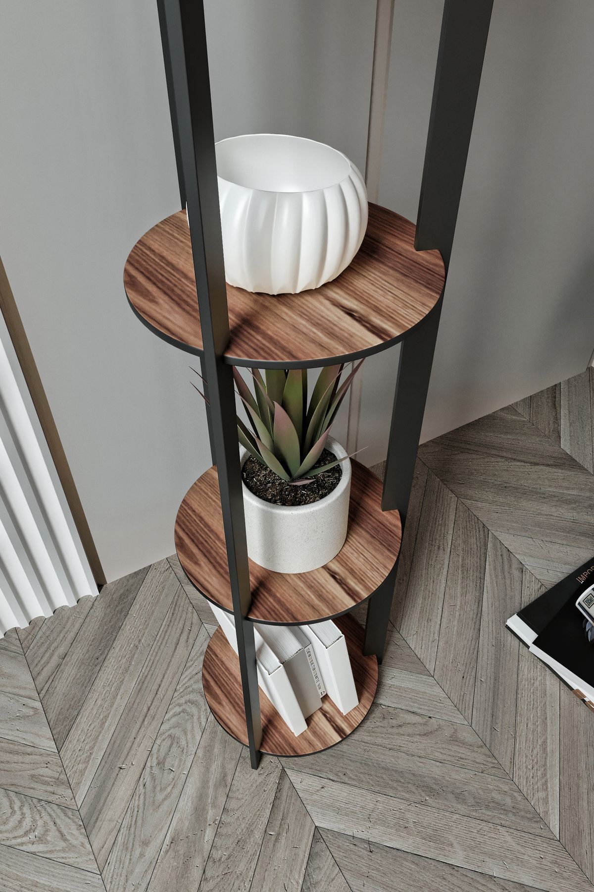 Dora Ahşap Yuvarlak Raflı Mist Modern Dekoratif Lambader - 4