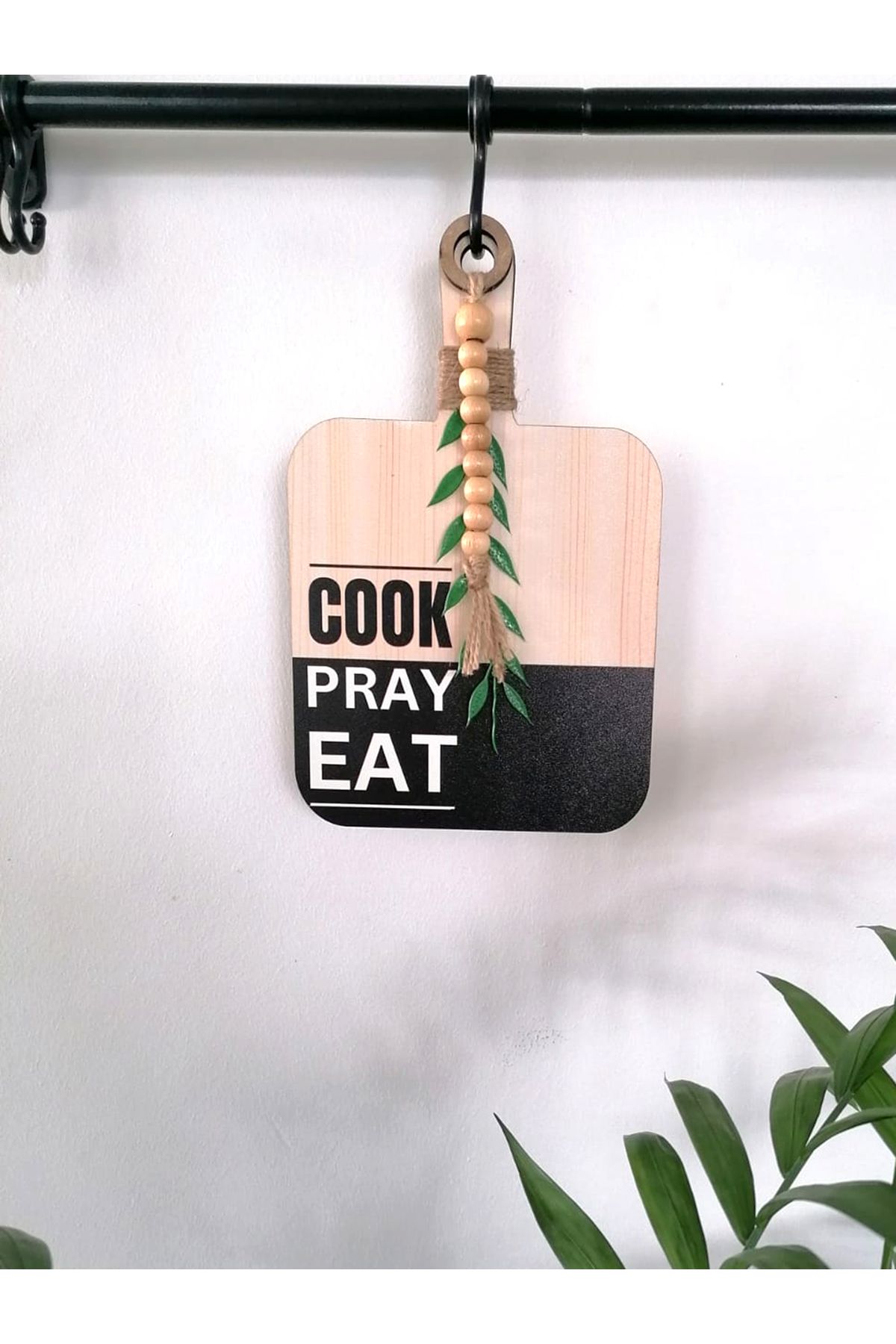 Mutfak Dekorasyonu | Ahşap Kesme Tahtası Süsü Duvar Süsü | Mutfak | Cook Pray Eat Yazılı