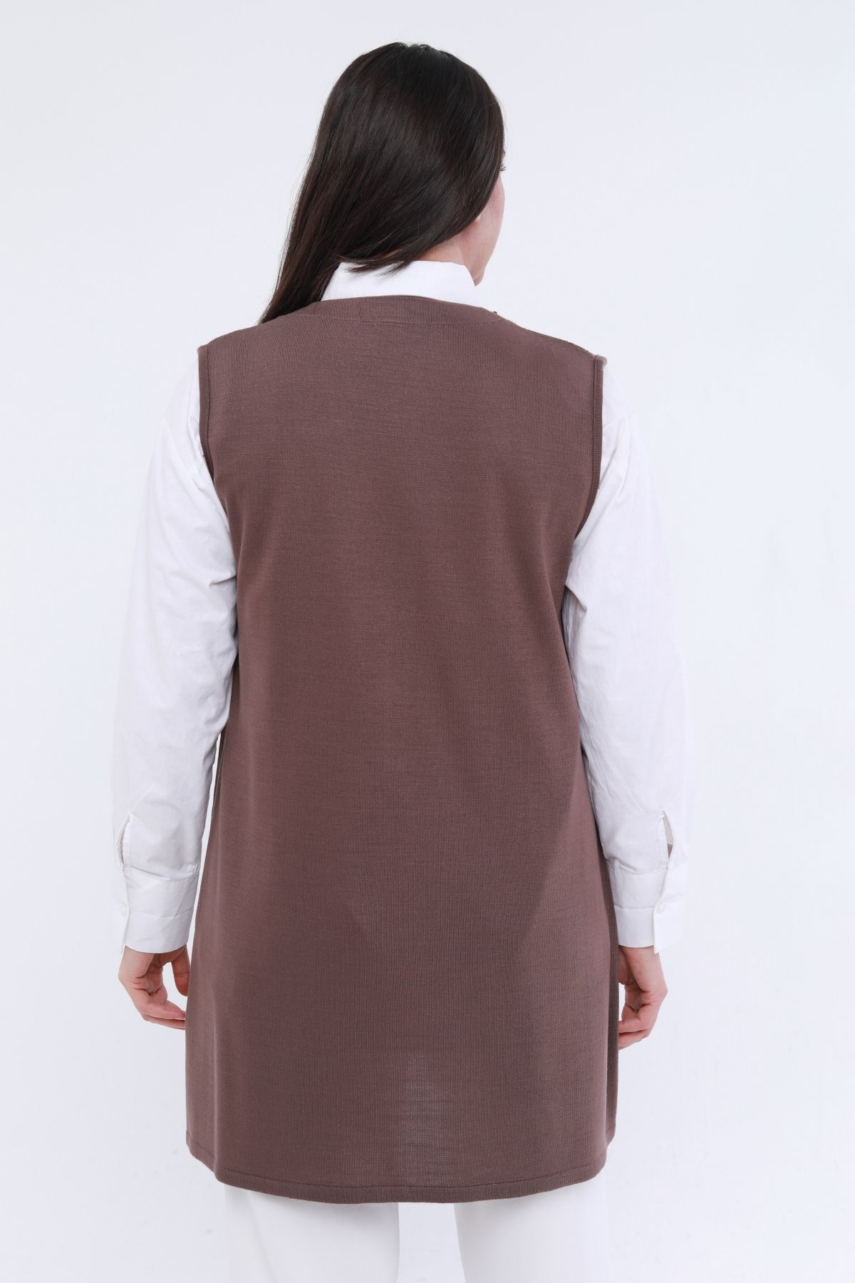 Laden-Plus Size Women's Thin Long Hole Special Knitwear Mother Dusty Rose Vest 7