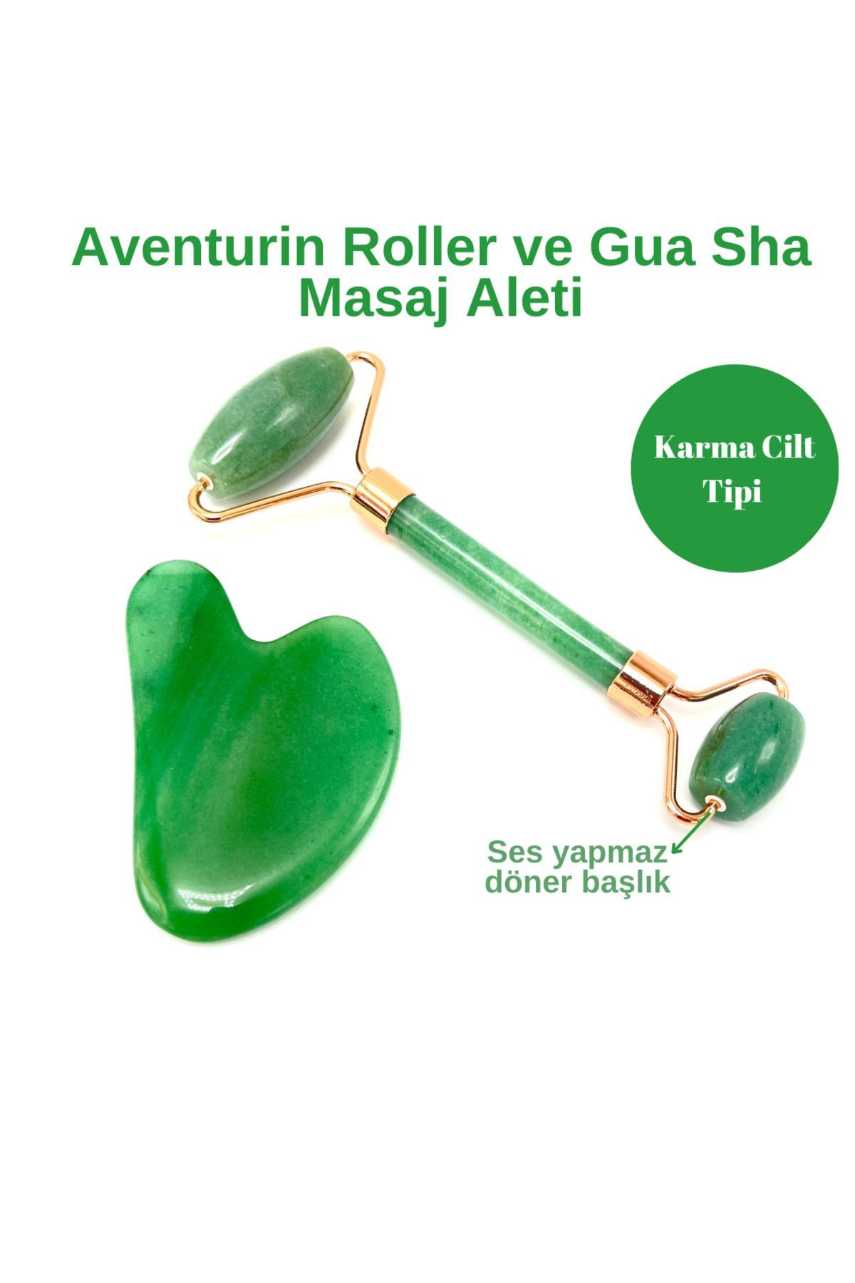 Sertifikalı Aventurin 1. Sınıf Kalite Roller ve Gua Sha Doğal Taş Masaj Aleti Takım — رنگارنگ ydtma3