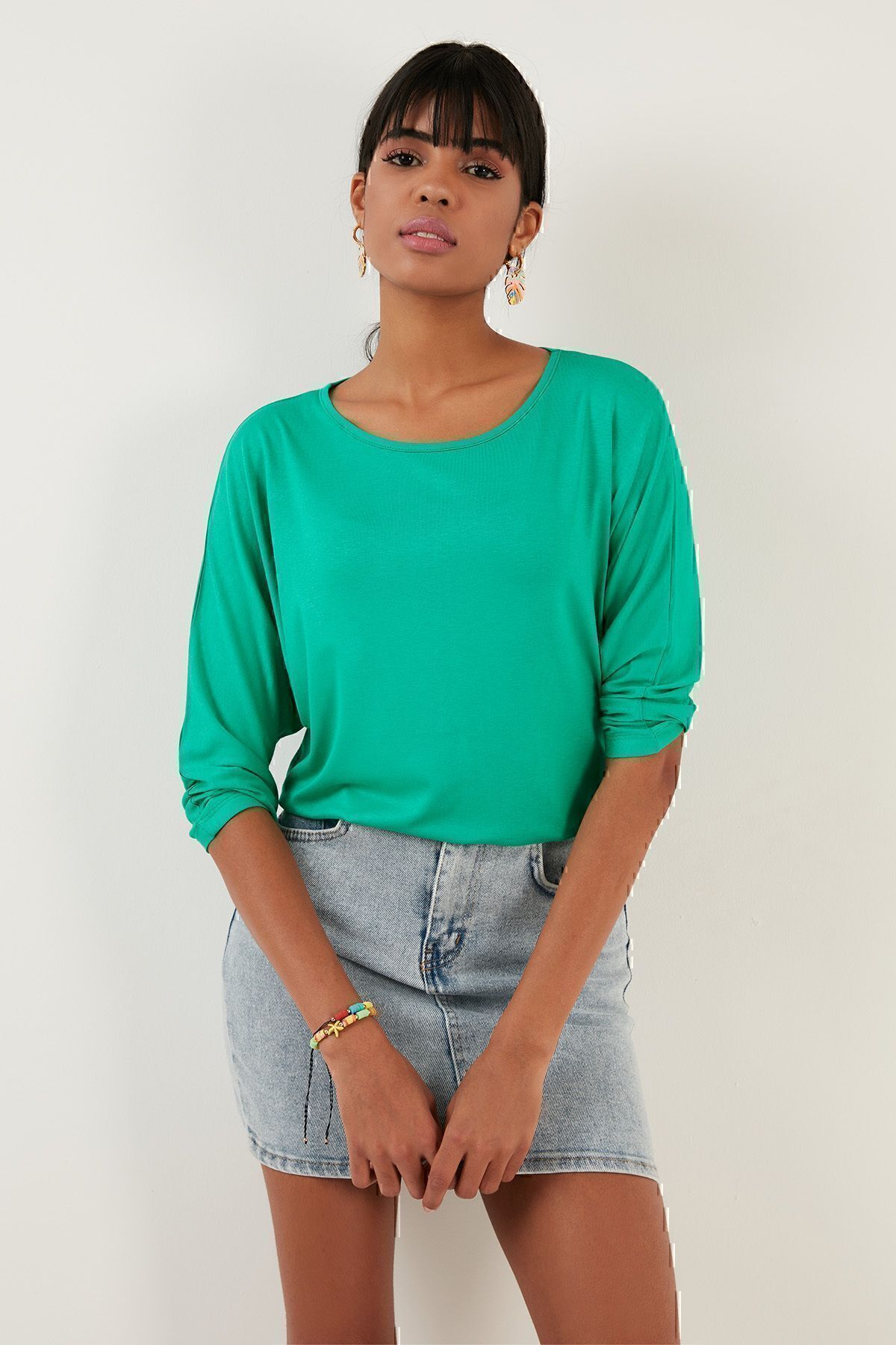 Lela-Crew Neck Three Quarter Sleeve Blouse Blouse 5861416y 5