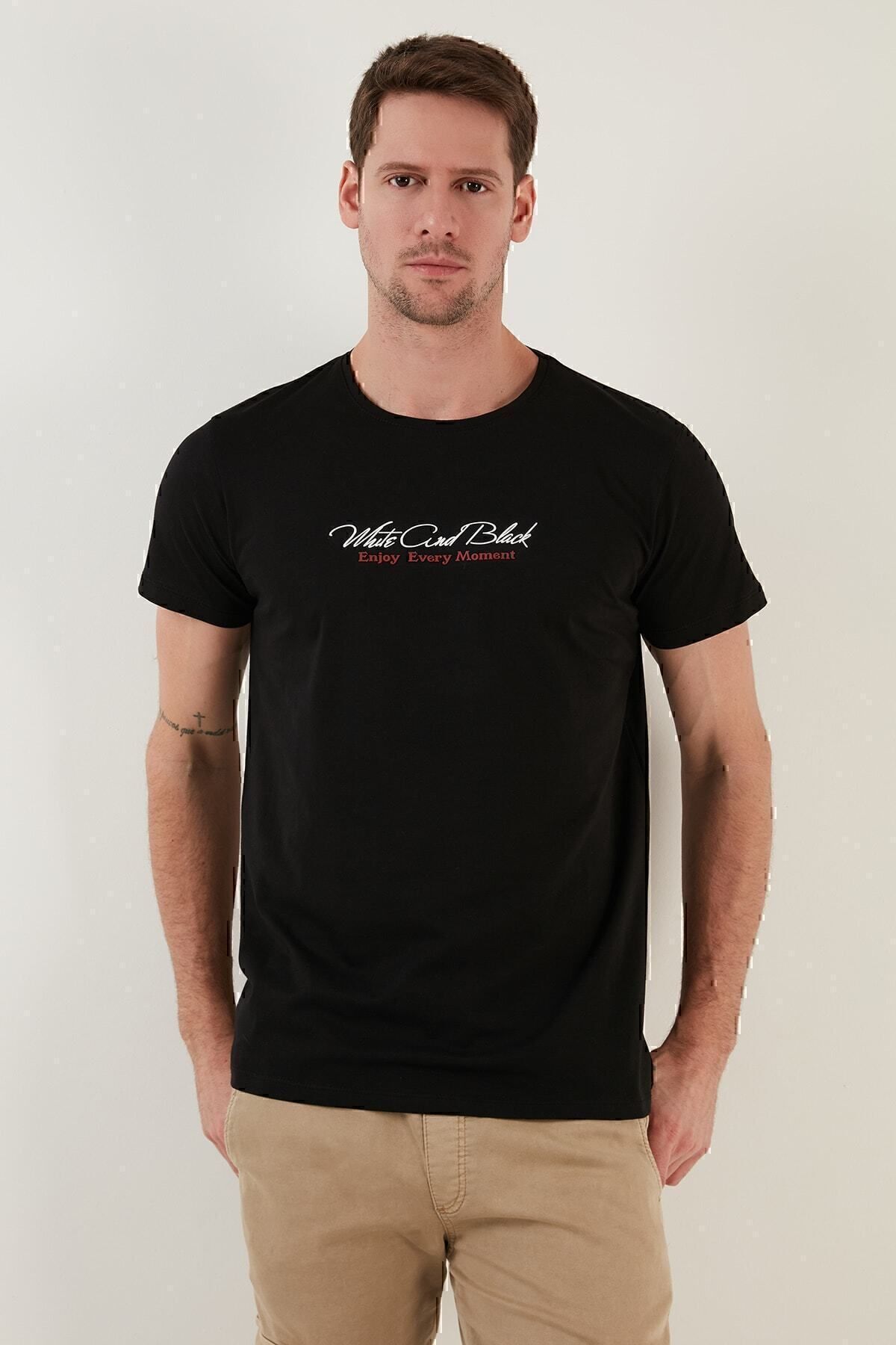 Text Printed Crew Neck 100% Coton Slim Fit T شرت تی شرت مردانه 541 enjoy Buratti