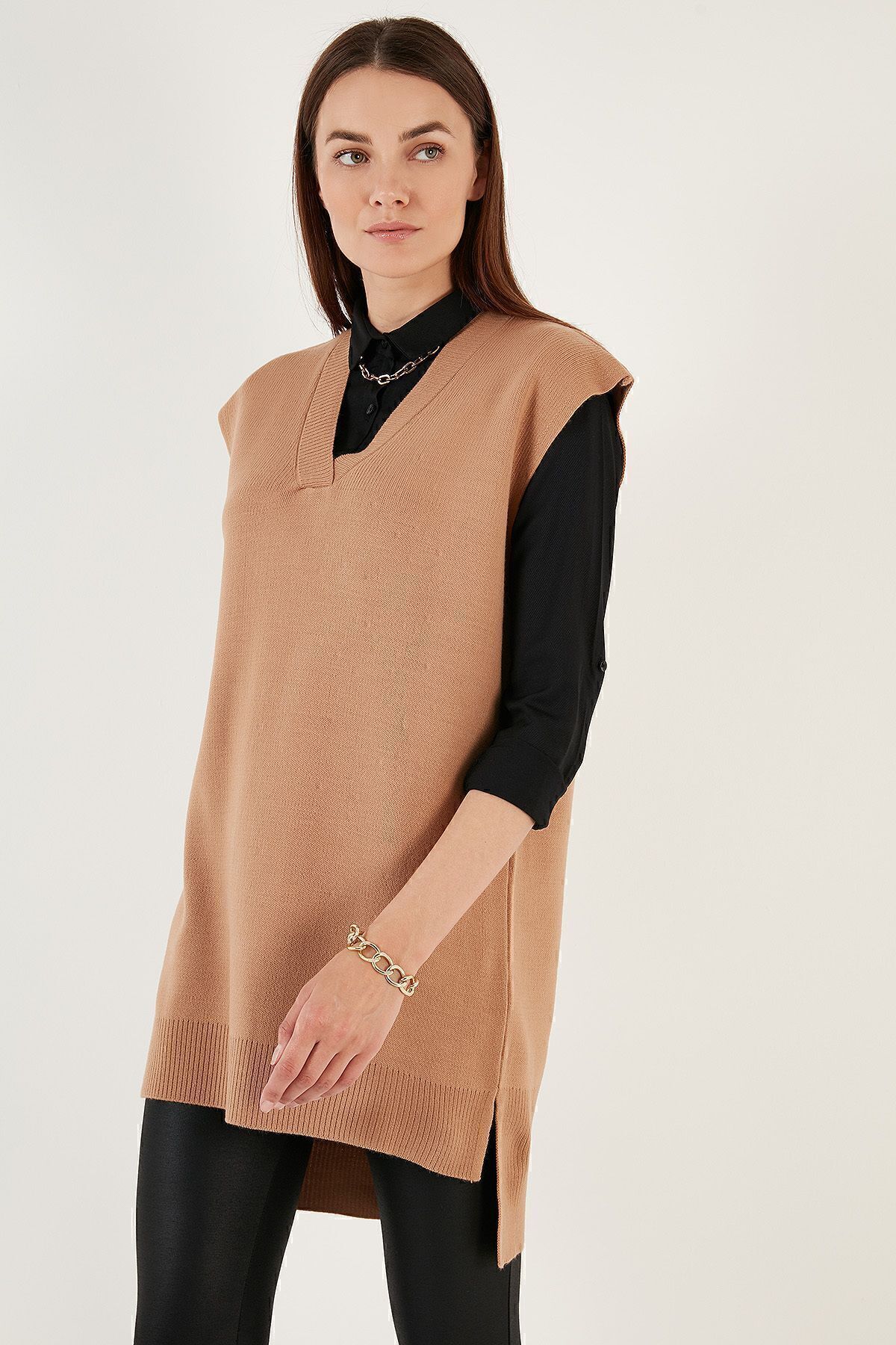 Lela V Yaka Arkası Uzun Triko Süveter  SÜVETER 4616082Y