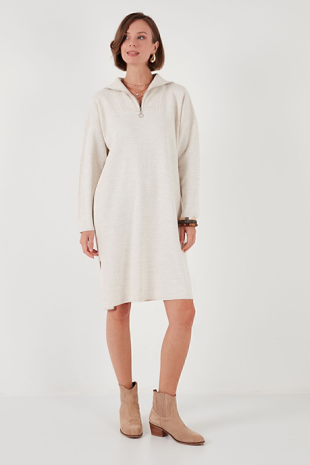 Lela-Rochie de tricotaj - cu jumătate de fermoar și fante 4615213 2