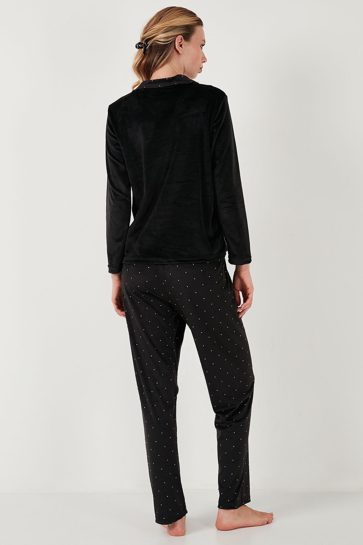 Lela-Shiny Patterned Regular Fit Velvet Pajama Set - 65713311 6