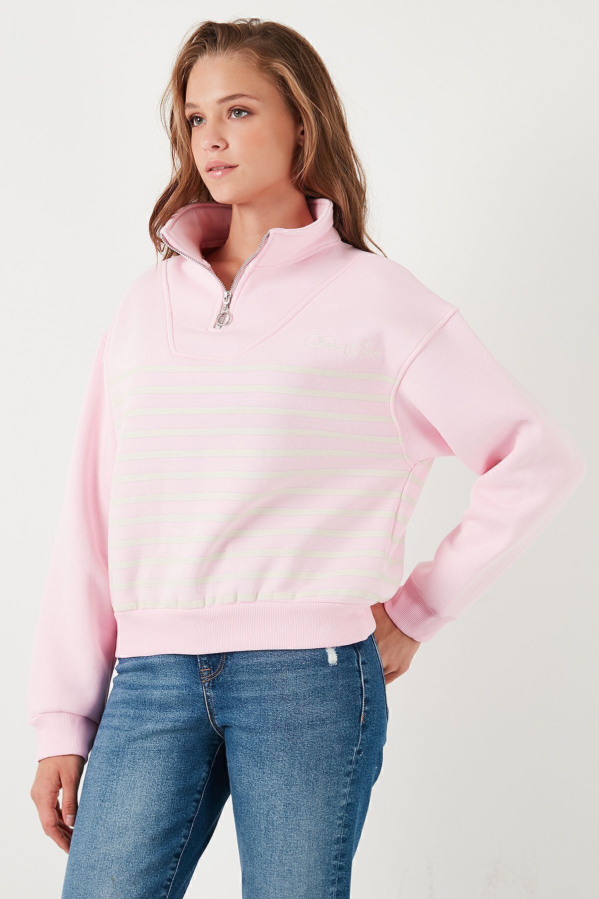 Lela-Oversize Stretch Sweat - Μισό φερμουάρ, Stand Collar SWEAT 5865883 6
