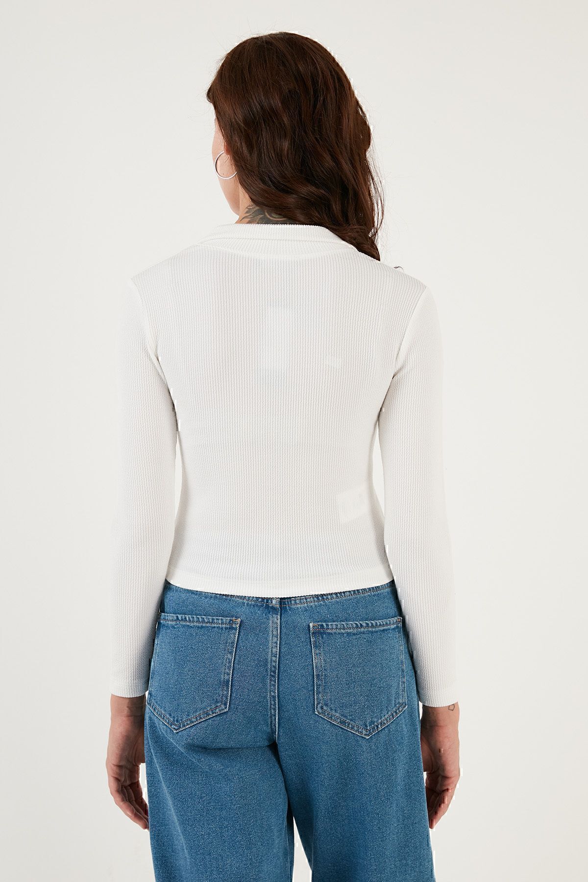 Lela-بلوزة ضيقة ملفوفة من القماش المضلع بياقة بولو BLOUSE 5865448 5