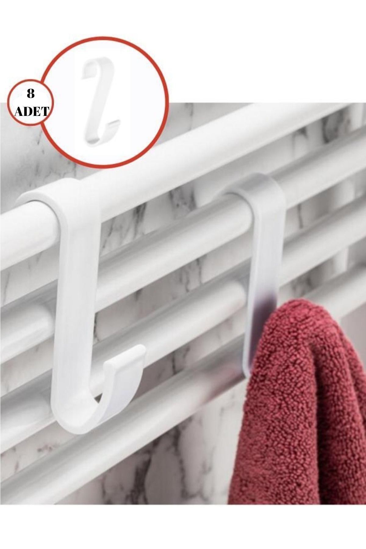 PONÇİK BEBEK 8 Adet Havlupan Duşakabin Askısı, Petek Banyo Mutfak Kancalı Havlu Bornoz Askısı 8'li Set fotoğrafı 2 (önizleme)