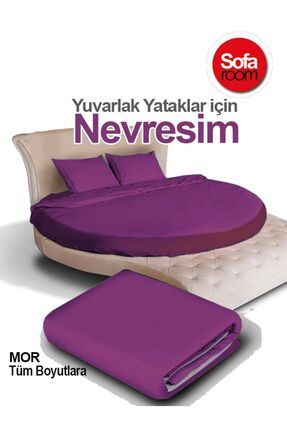 Sofaroom Yuvarlak Nevresim Takımı Mor 230 Cm Çapında Battal Boy %100 Pamuk