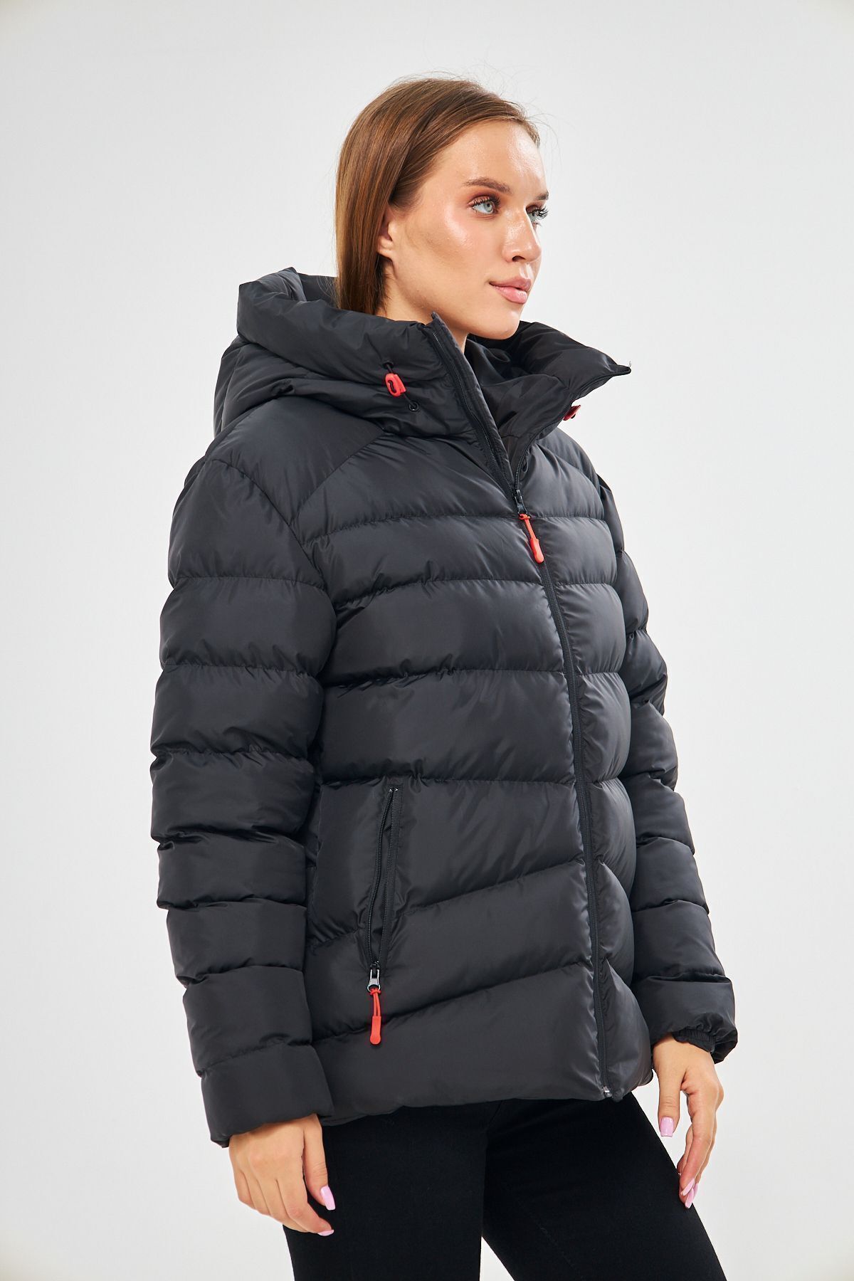 D1fference-Black Hooded Windproof Puffer Winter Jacket - Women 5