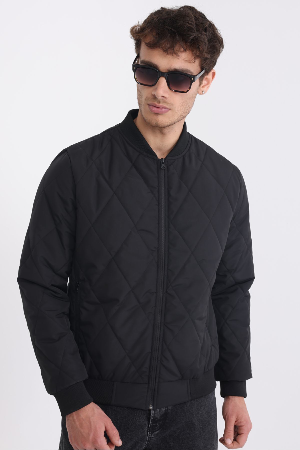 D1fference-Men's Black Lined Windproof Hooded Lightweight Seasonal Jacket 6