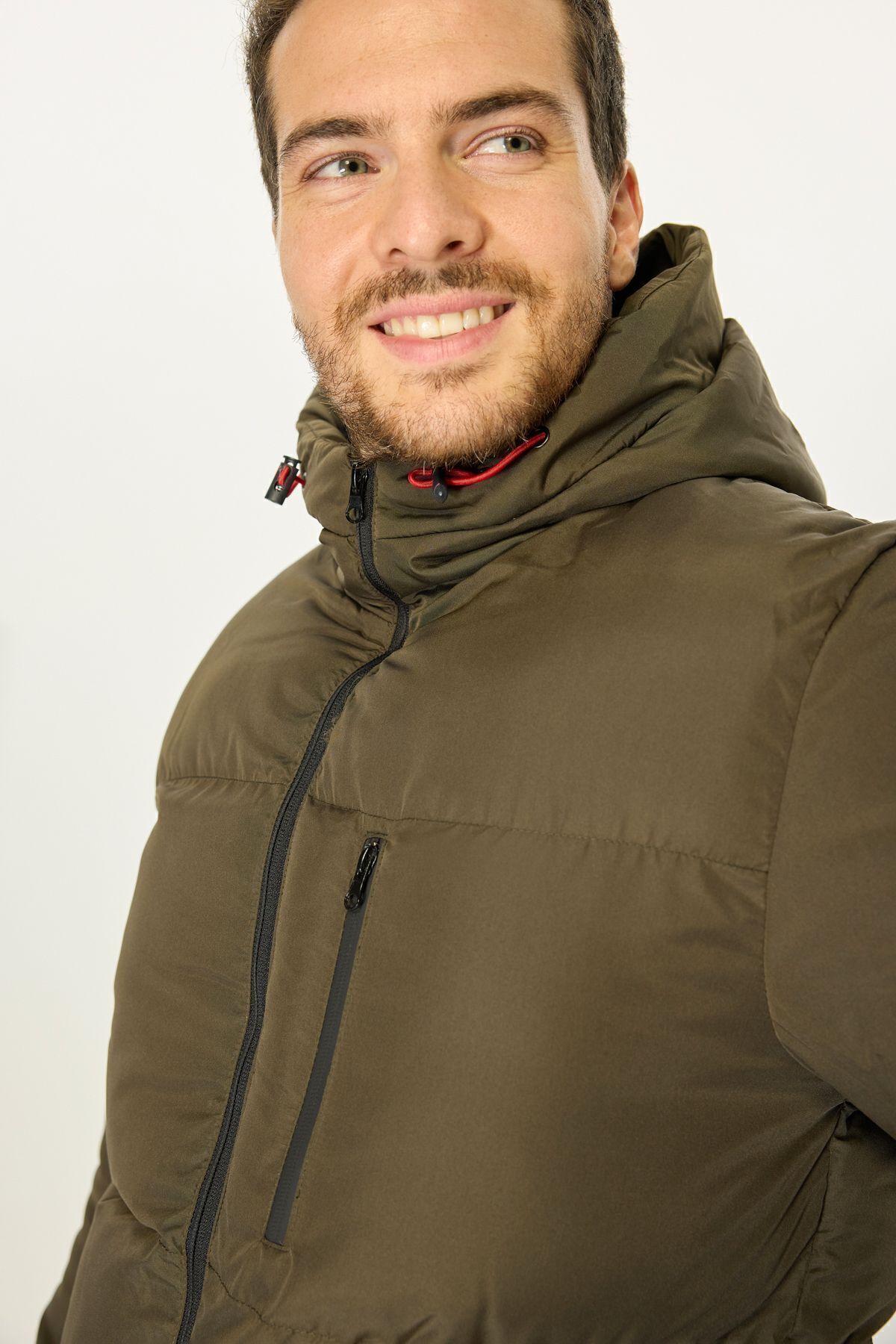 D1fference-Men's Khaki Thick Lined Hooded Inflatable Sports Winter Coat 5