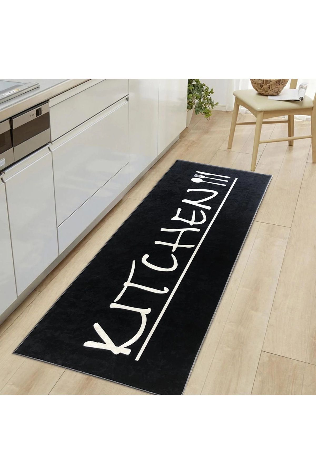 Anti-Slip Base Stainproof Washable Kitchen Black Fame Kitchen Rug