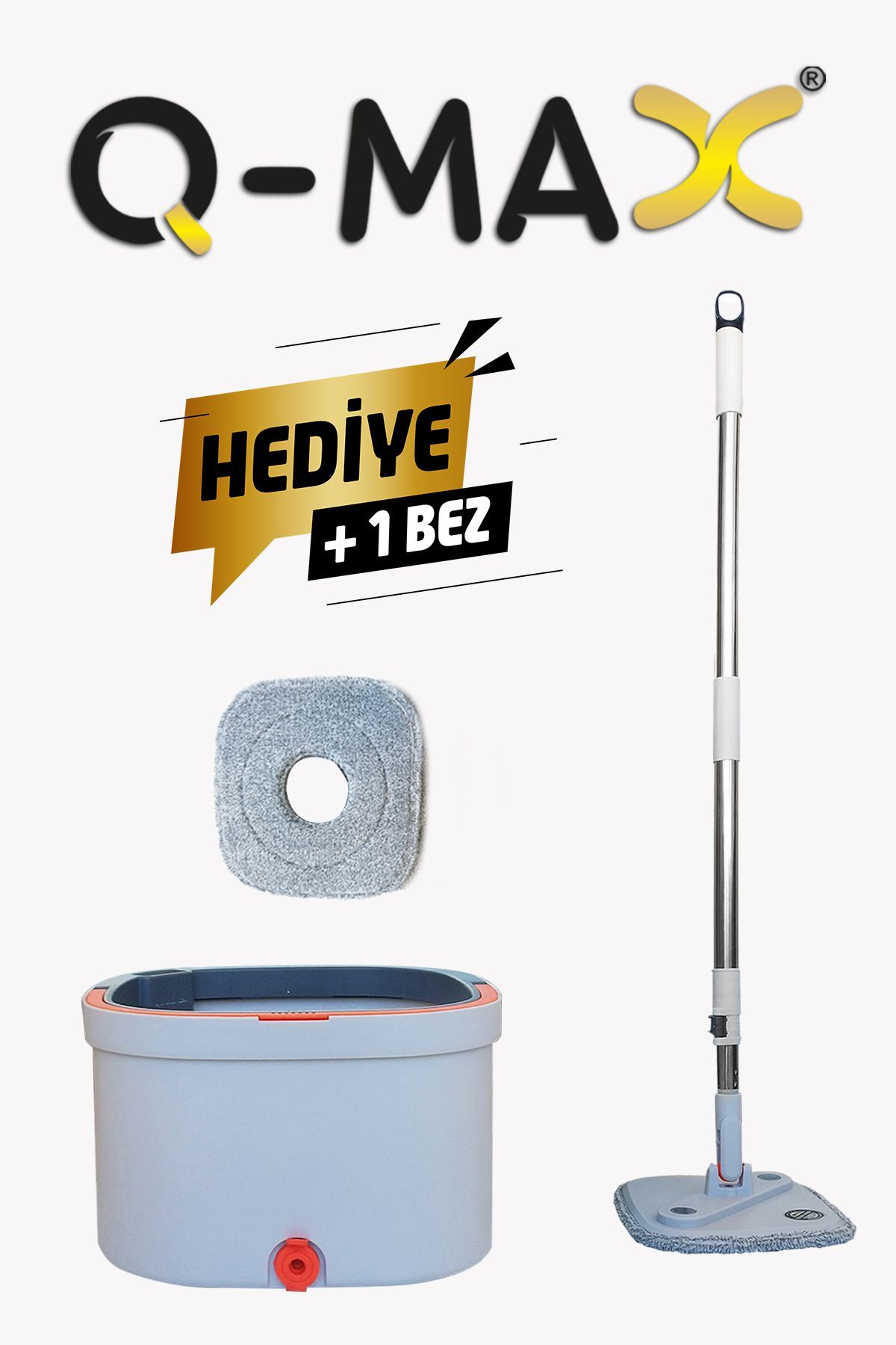 Kirli İle Temiz Suyu Ayıran Pro Otomatik Döner Başlıklı Yedek+1 Bez Hediyeli Vilada Paspas Mop Seti
