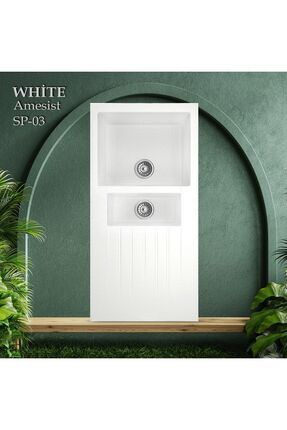 SYPRO Granit Eviye | Çift Hazne Izgaralı | Beyaz | Ametist Sp--03 | Evye