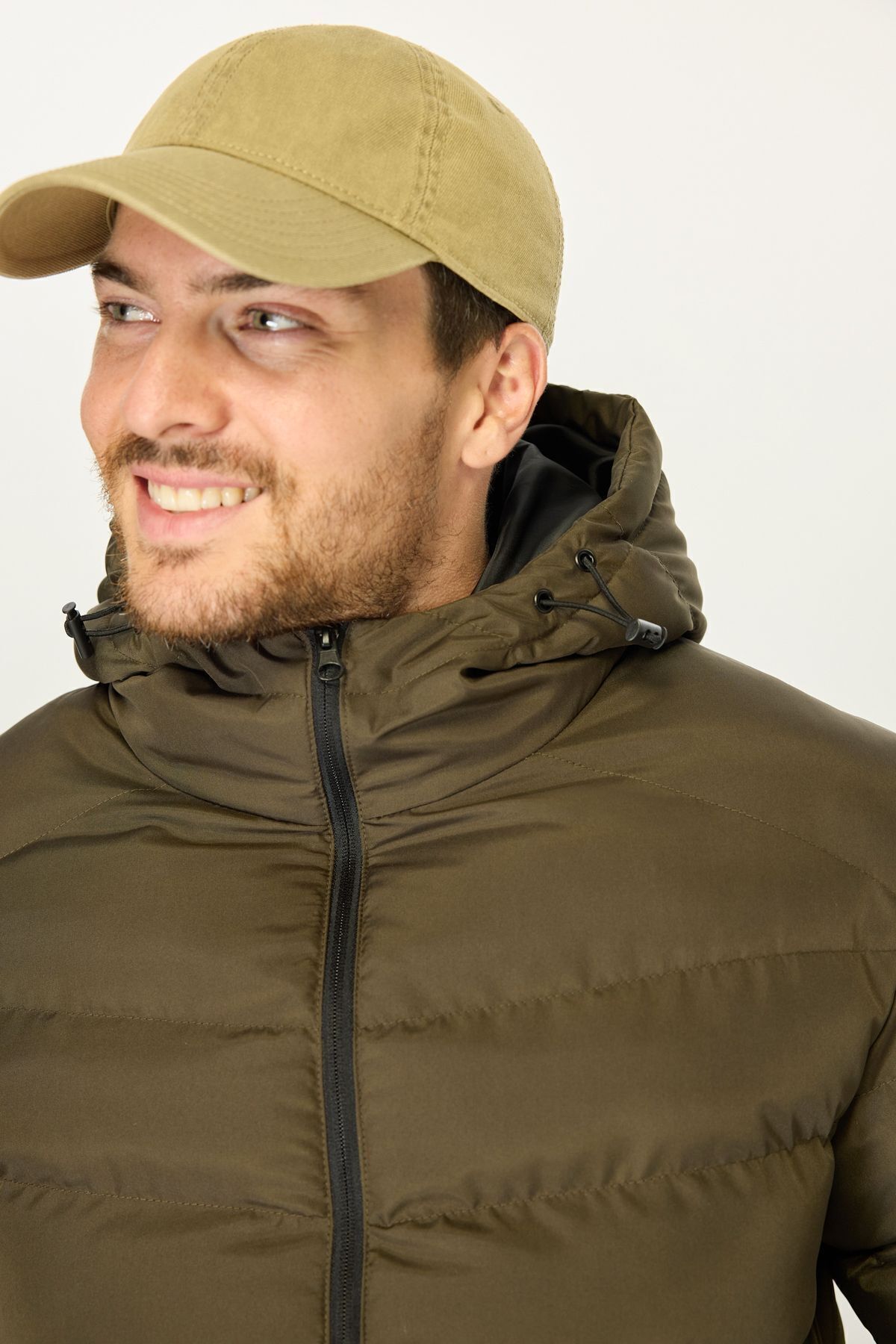 D1fference-Kurtka puchowa męska Khaki - z kapturem i wiatroszczelna 6