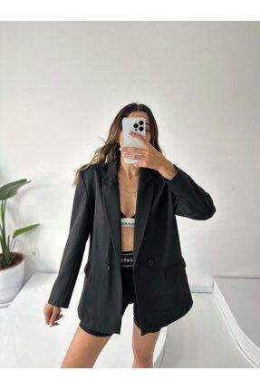 Marbella Kadın Çift Düğme Detay Poliviskon Astarlı Vatkalı Boyfriend Oversize...