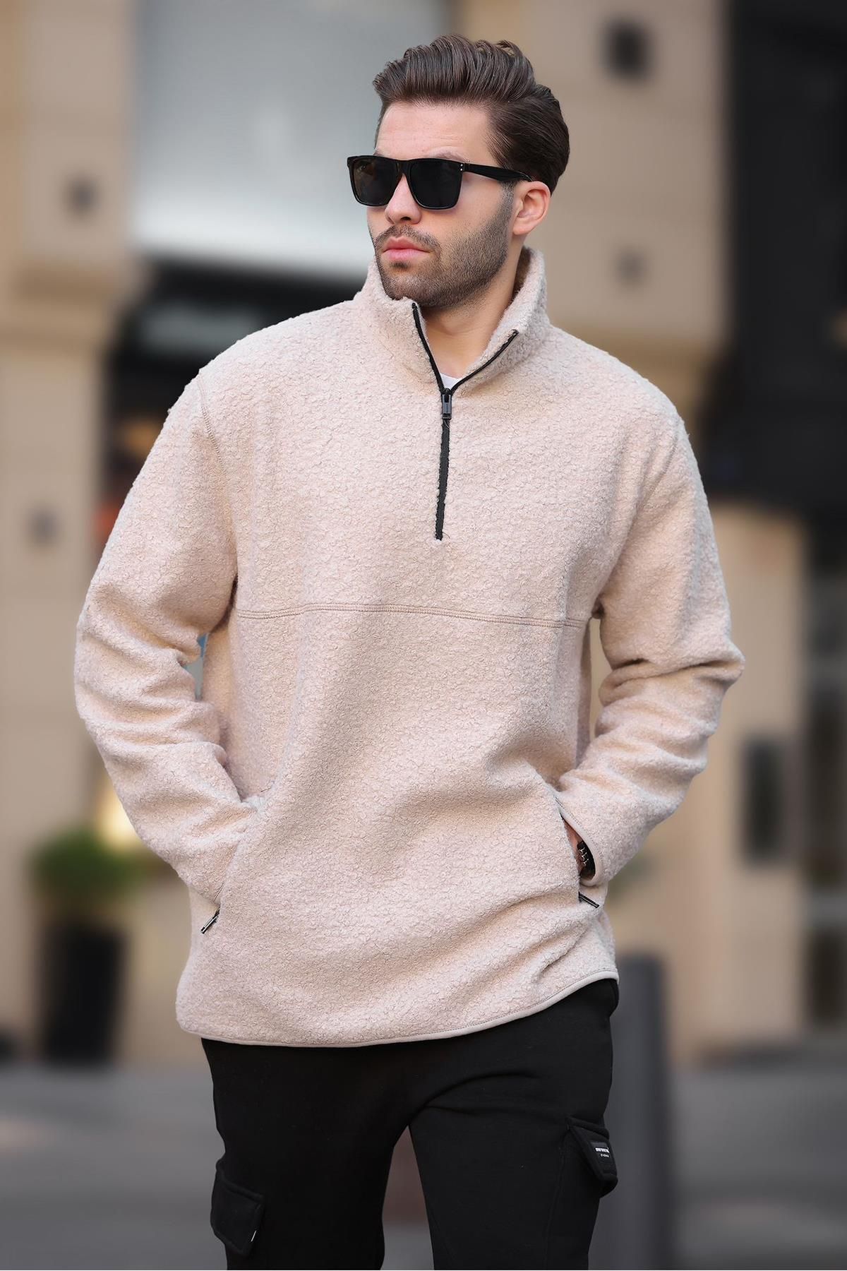 سویشرت نیم زیپ دار یقه بلند مشکی