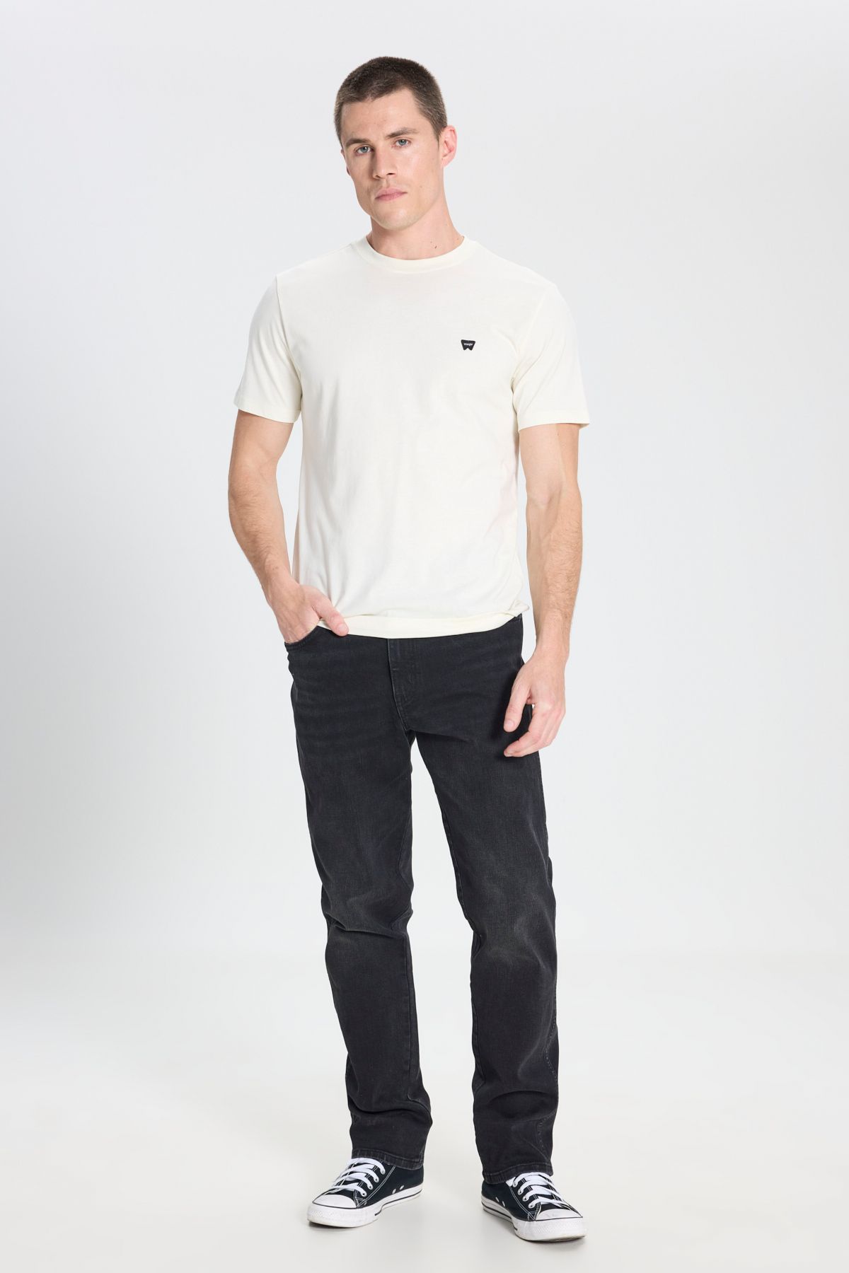 تی شرت سفید مردانه به طور منظم مناسب و معمولی گردن دوچرخه کلاس طبیعی 100 ٪ پنبه شکسته T shirt Wrangler