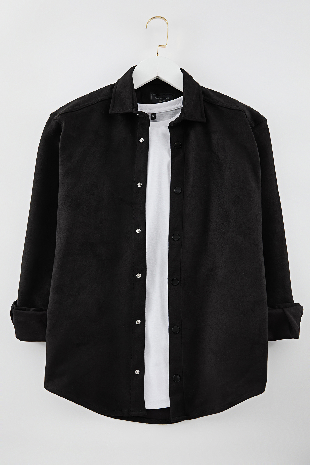 Trendyolmilla Man Siyah Slim Fit Süet Kışlık Gömlek TMNAW25GO00040