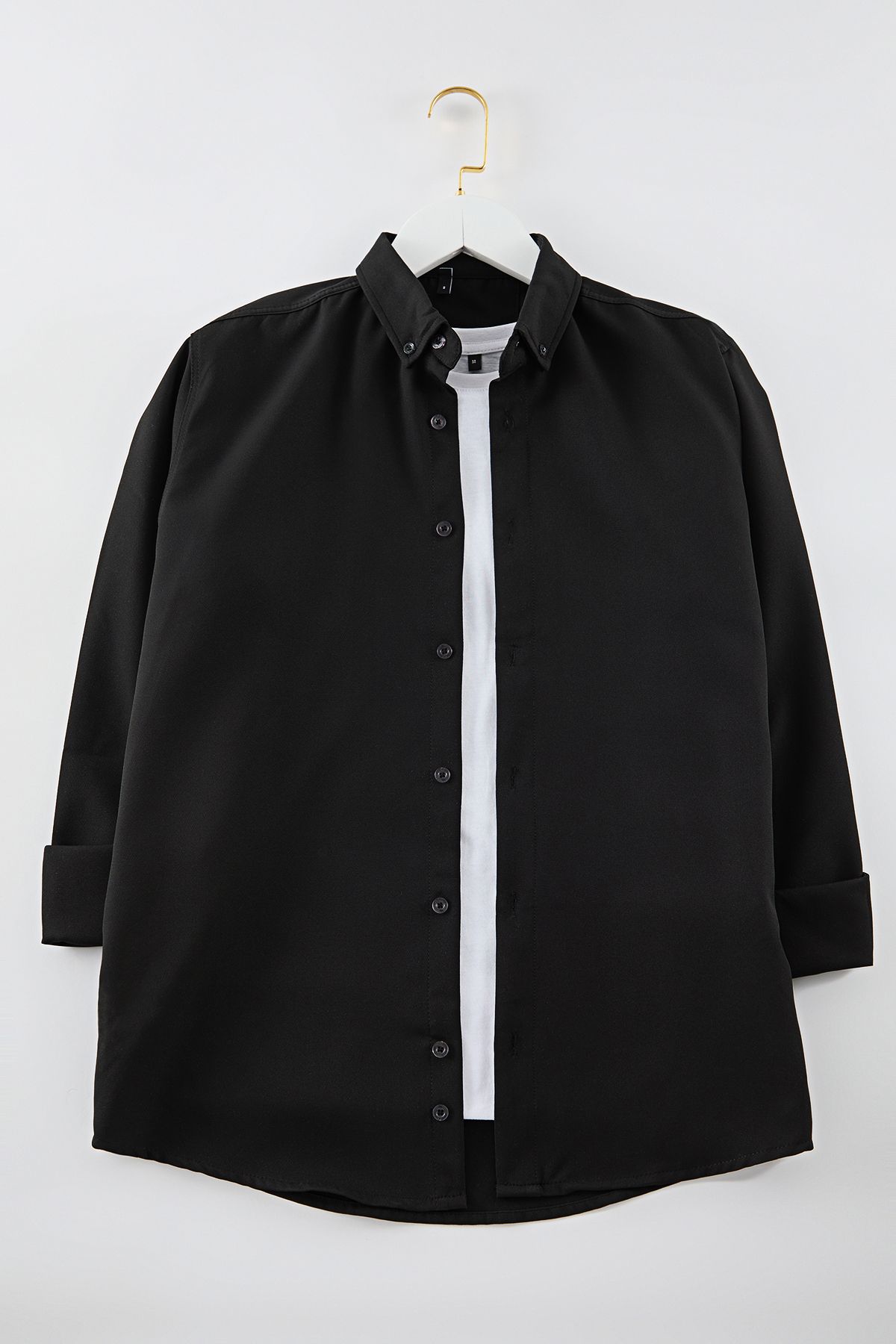 Trendyol Collection-Tmnaw25go00042 Модел черна прилепнала тъкана риза 1