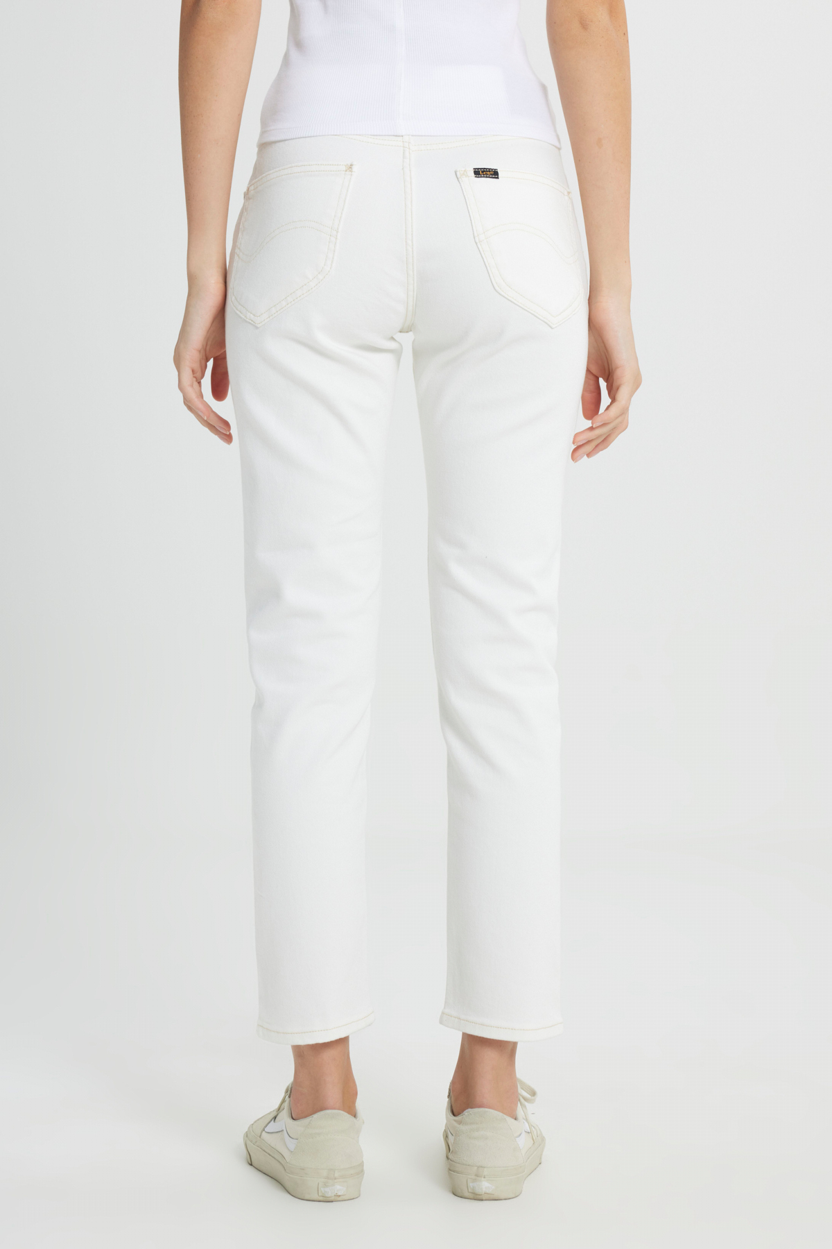 Lee  Slim Fit Dar Kesim Normal Bel Dar Paça %100 Pamuk Rider Kadın Ekru Jean Denim Kot Pantolon - Görsel 5